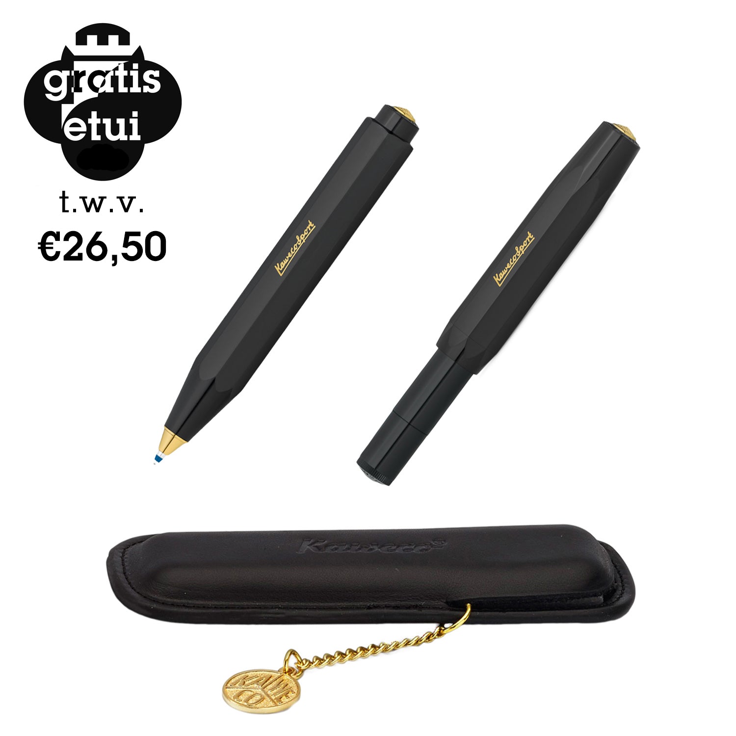 Kaweco Sport Classic Zwar Aanbieding│art. 1511920│Gratis Etui│balpen en vulpen met leren mapje