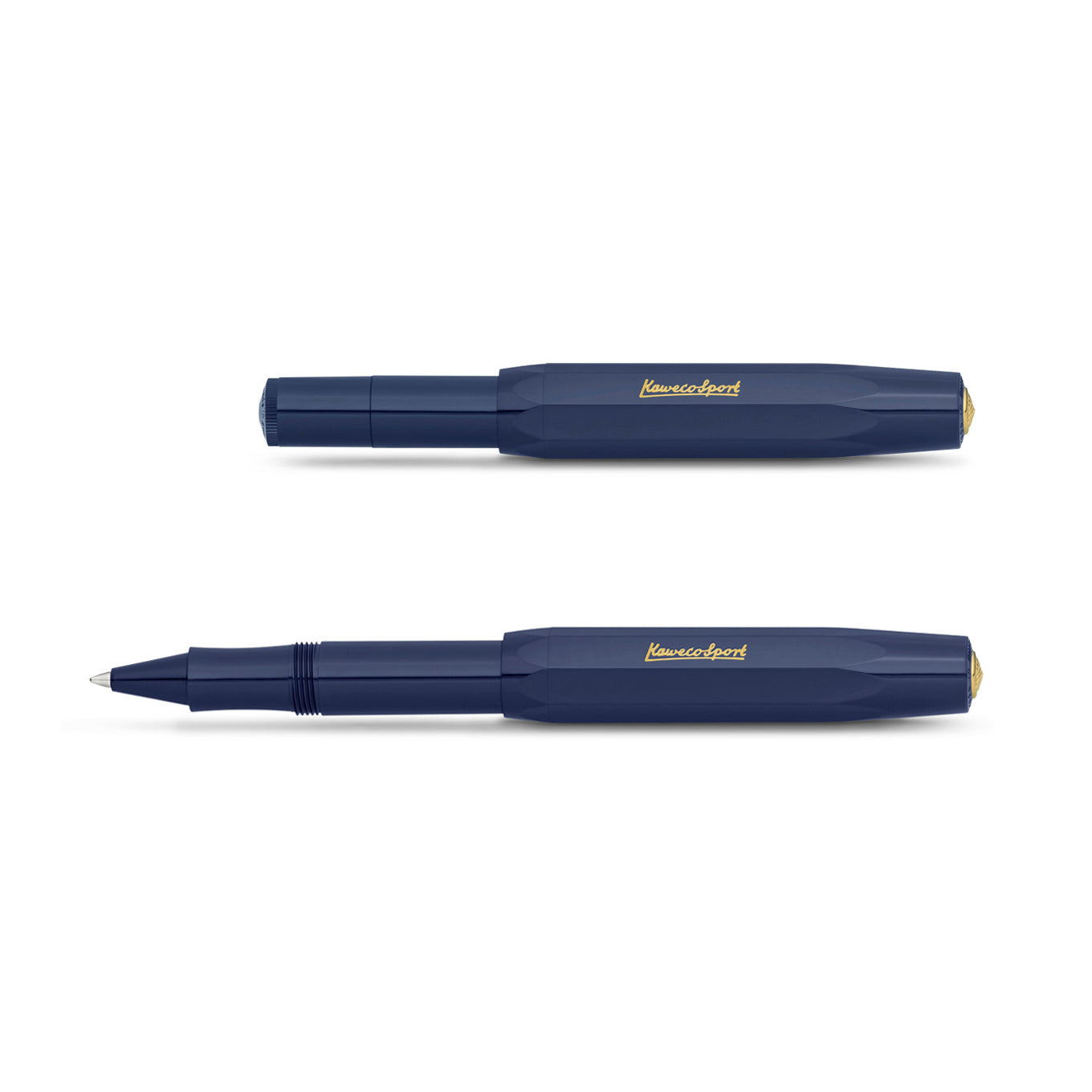 Kaweco CLASSIC SPORT Rollerball Navy│art. 1511742│open en dicht liggend naast elkaar