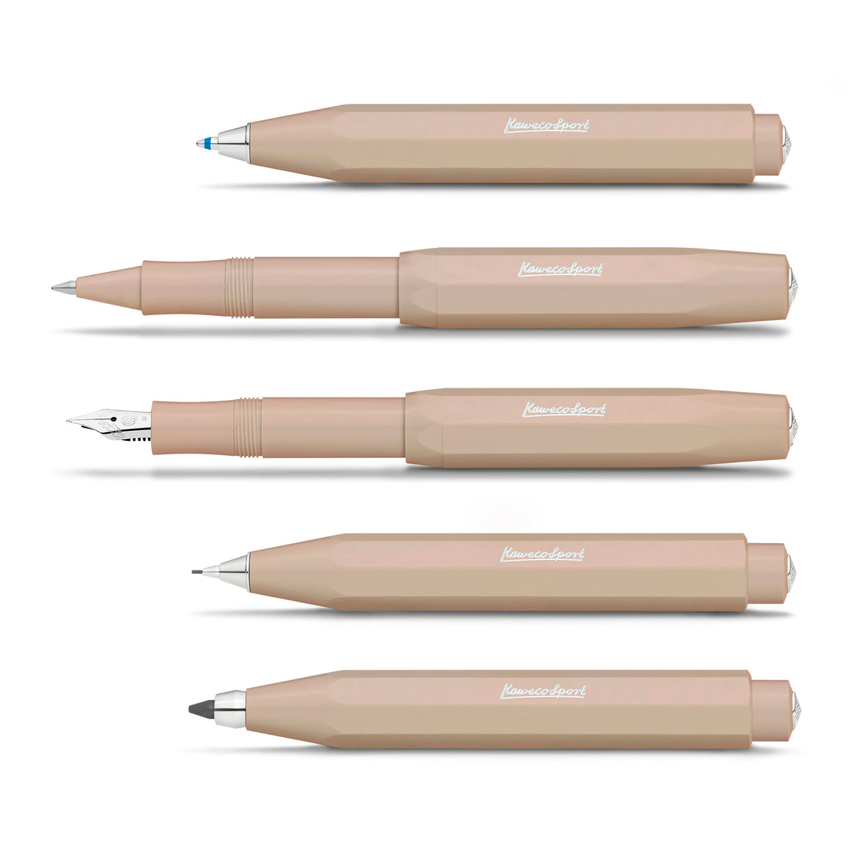 Alle modellen uit de Kaweco Skyline Sport serie in de kleur macchiato.