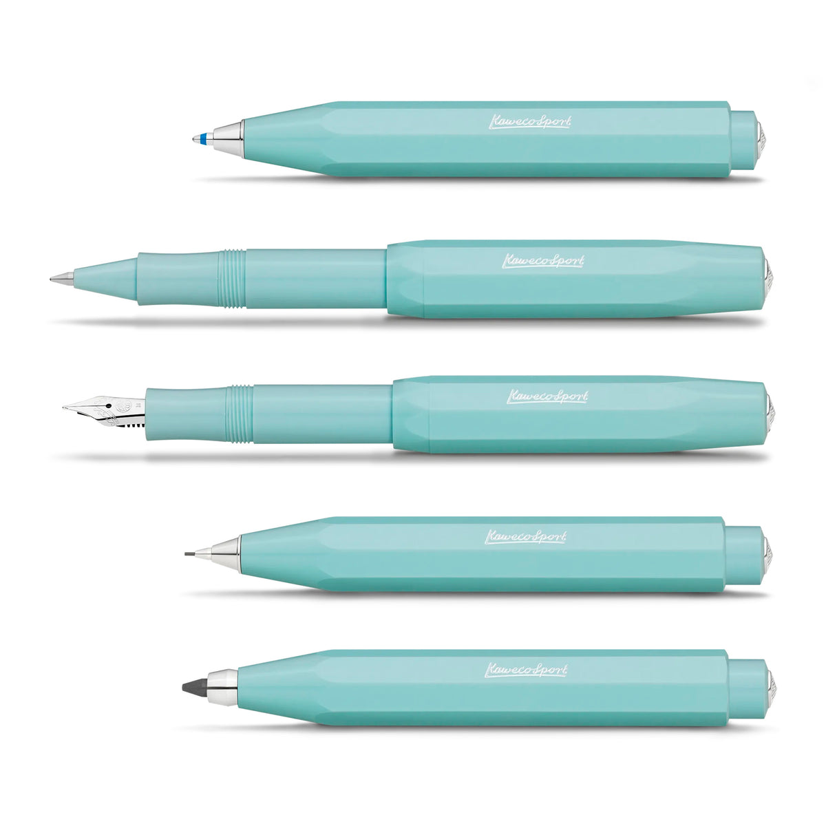 Alle modellen uit de Kaweco Skyline Sport serie in de kleur mint.