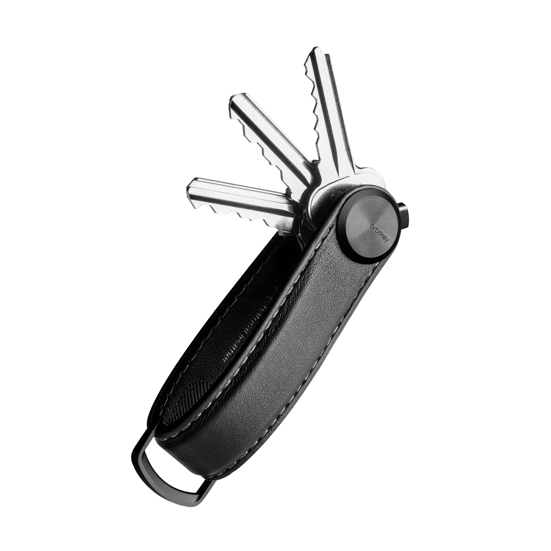 Orbitkey Sleutelhouder Pro Blackout│Key Organiser│art. KPR1-BKT-101│zijaanzicht schuin met uitgevousen sleutels