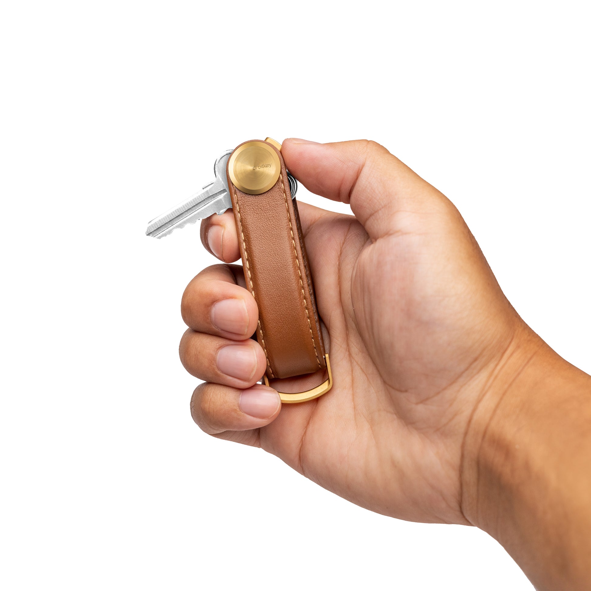 Orbitkey Sleutelhouder Pro Cedar│Key Organiser│art. KPR1-CDR-101│in hand met één uitgevouwen sleutels