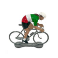 Miniature female cyclist in the Italian champion's jersey by Bernard & Eddy, seen from the side