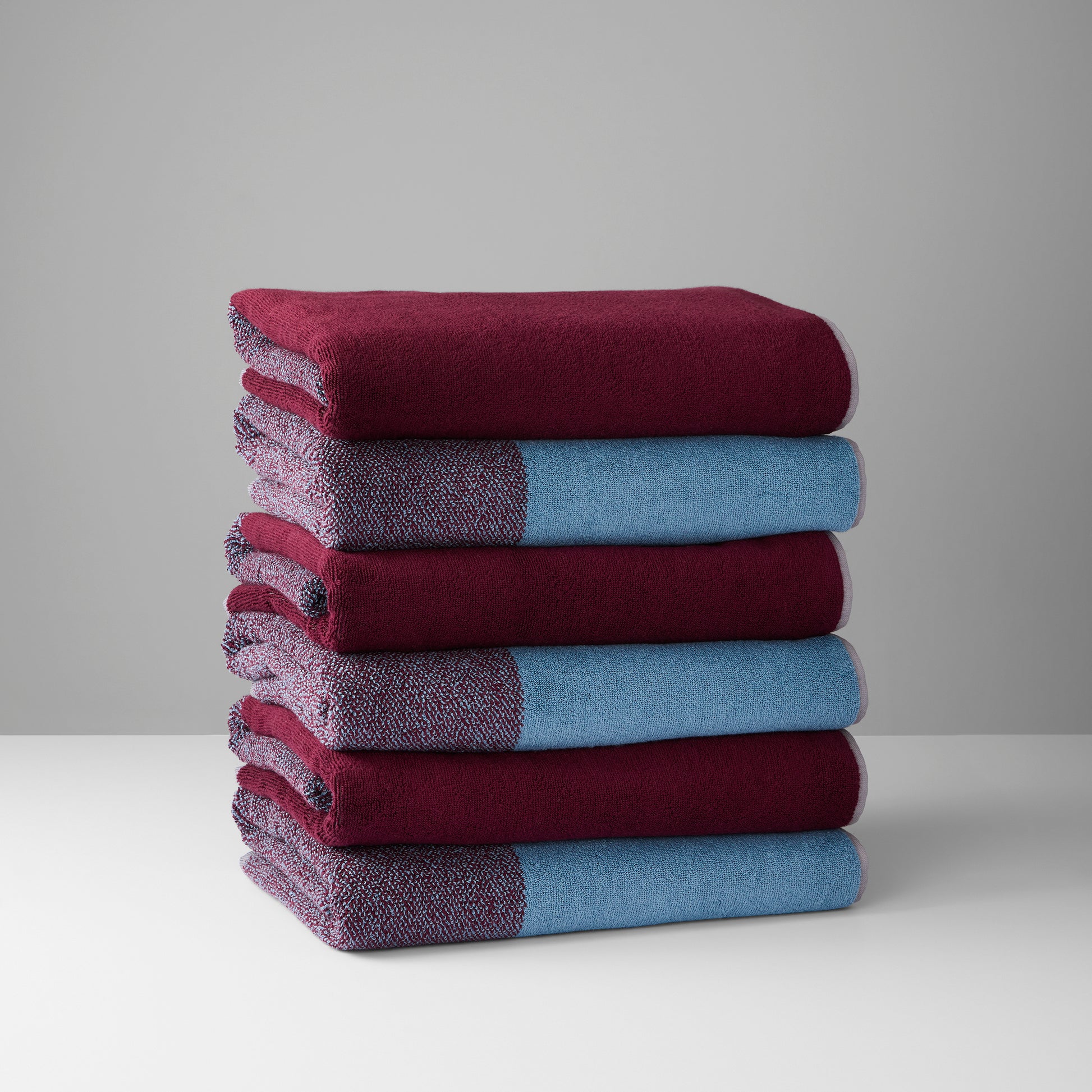 Badhanddoeken Set Blend Sky BLue & Bordeaux Lex Pott│art. LPTTSET70SBBO│stapel van 6 stuks