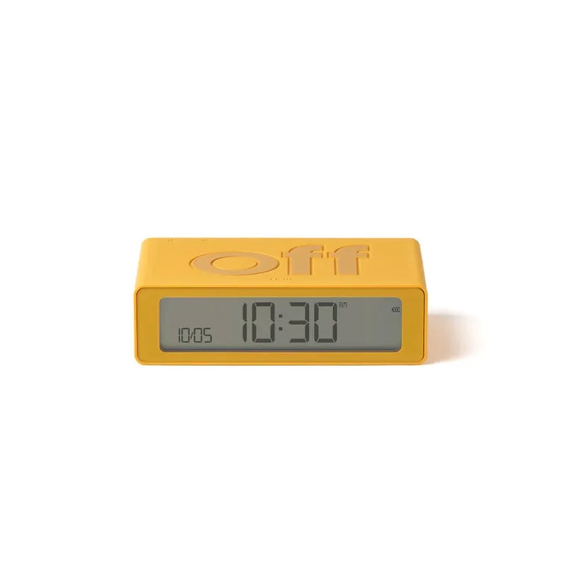 Lexon Flip Mini Wekker Digitaal Geel│art. LR158J9│vooraanzicht met schermverlichting