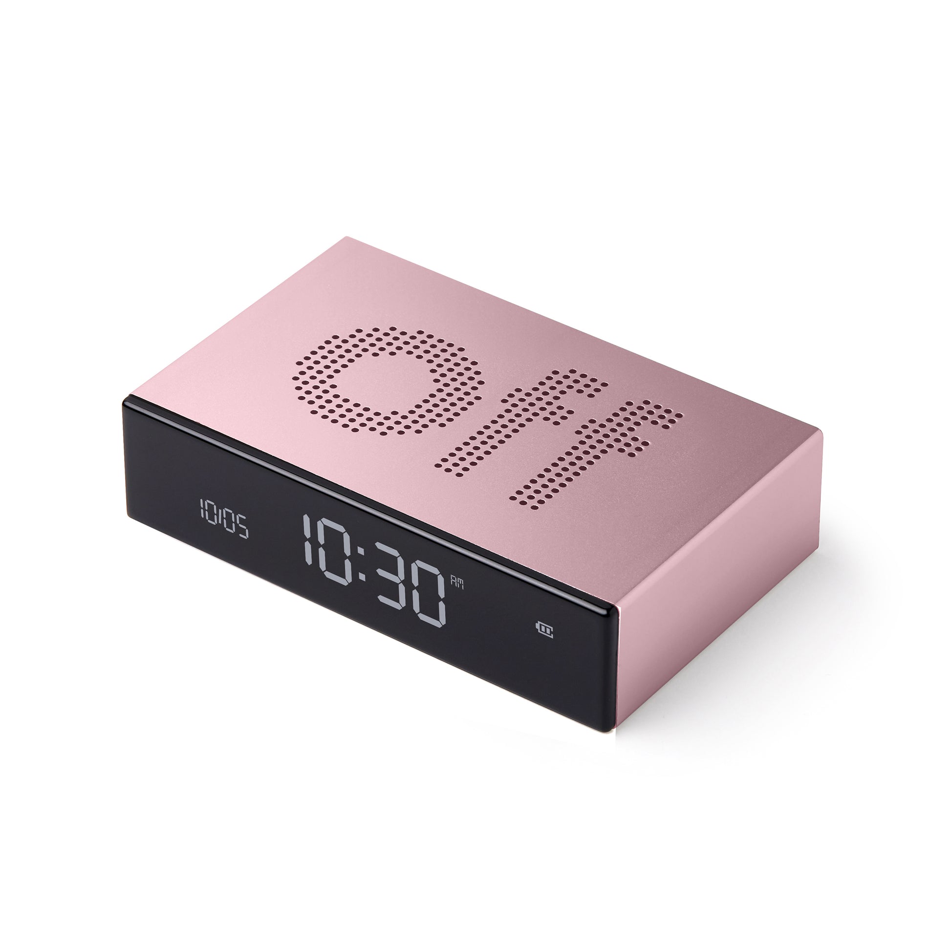 Lexon Flip Premium Wekke Digitaal Light Pink│art. LR152LP│bovenaanzicht schuin met Off-teken boven