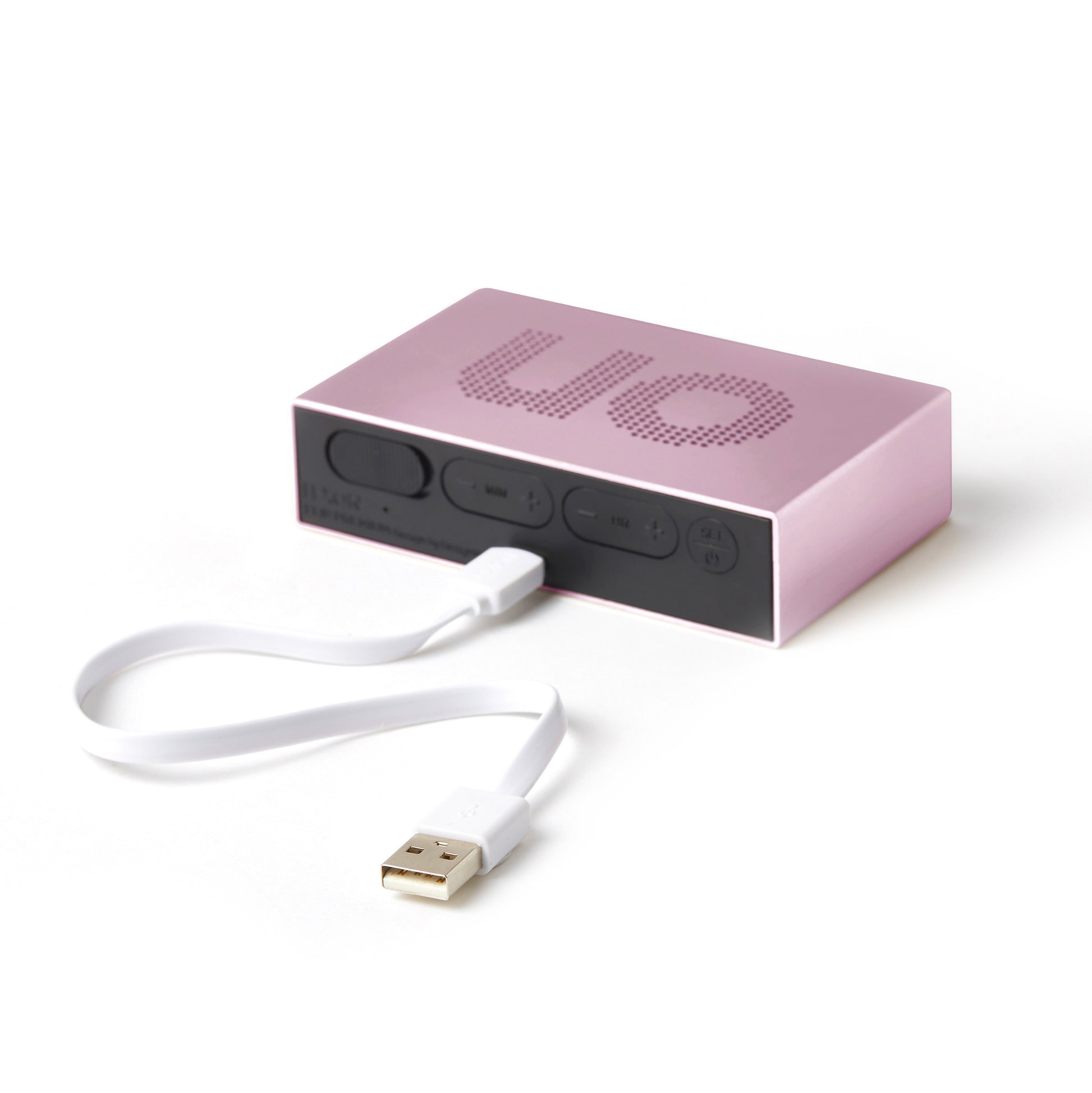 Lexon Flip Premium Wekke Digitaal Light Pink│art. LR152LP│achterkant met USB-kabel