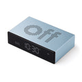 Lexon Flip Premium Wekker Lichtblauw│Art. LR152LB1│bovenkant schuin met Off-teken aan bovenzijde