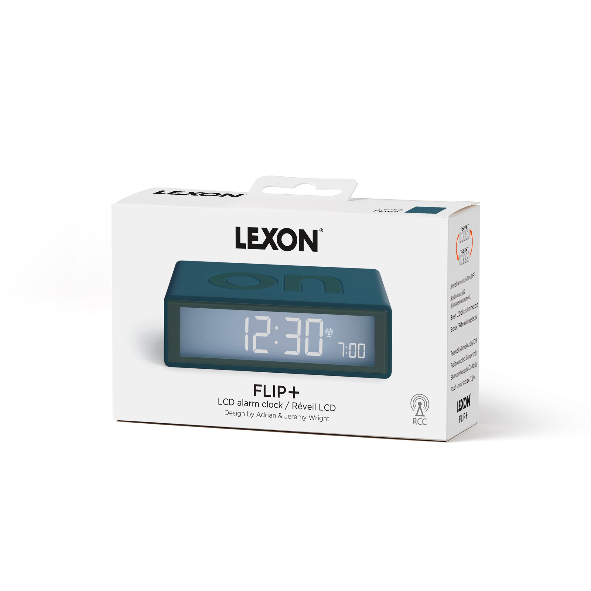Lexon Flip+ Wekker Digitaal Lichtblauw│Radio Controlled│art. LR150LB1│voorkant verpakking