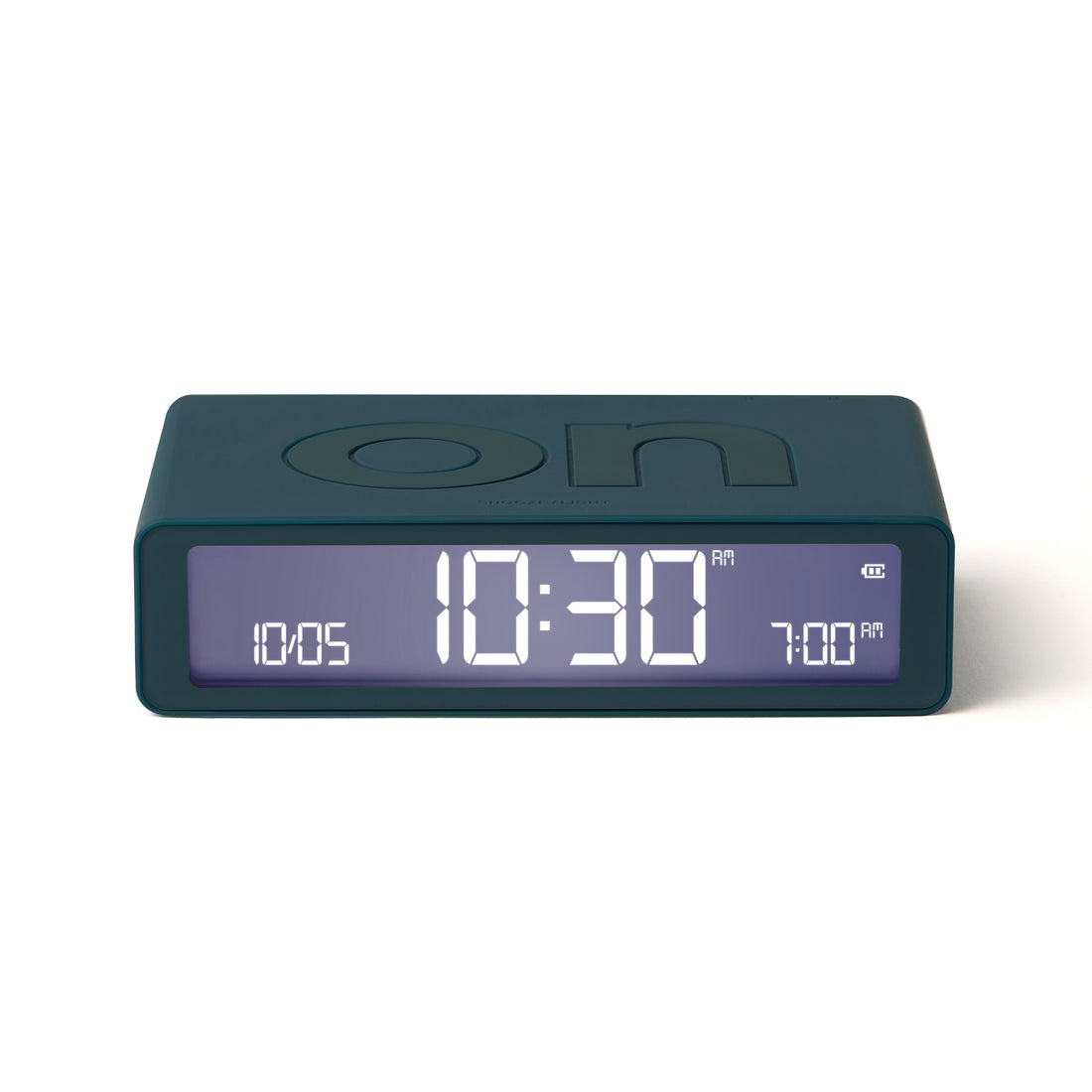 Lexon Flip+ Wekker Duck Blue│art. LR157BF9│vooraanzicht met scherm verlicht