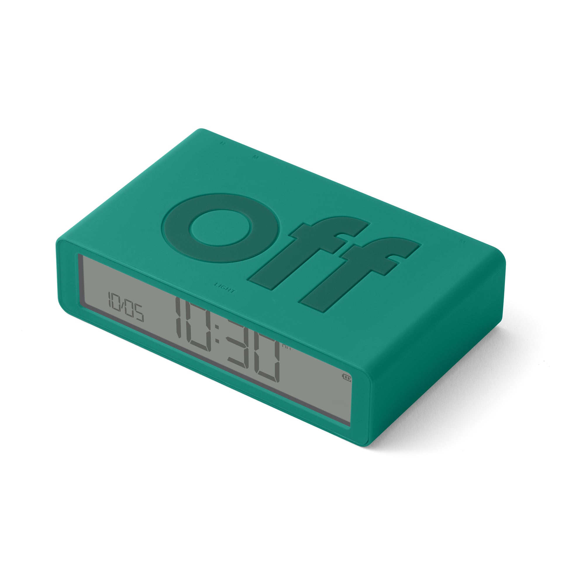 Lexon Flip Classic Wekker Digitaal Emerlad│art. LR157V2│bovenaanzicht schuin met licht uit