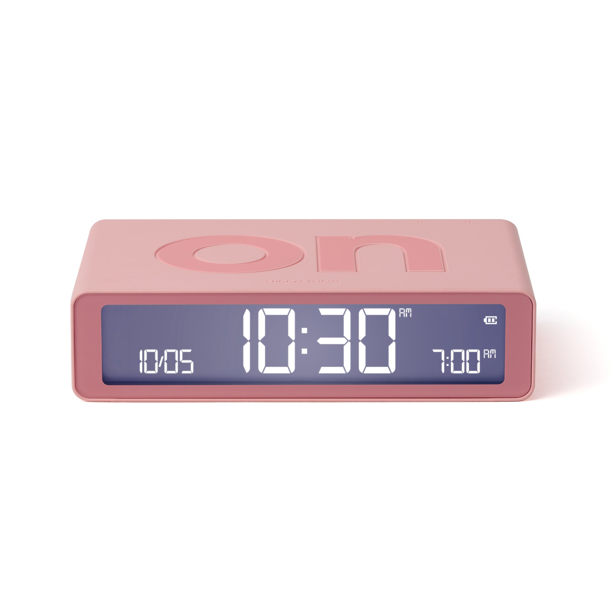 Lexon Flip Classic Wekker Digitaal│Roze│art. LR157P4│vooraanzicht met verlichting aan