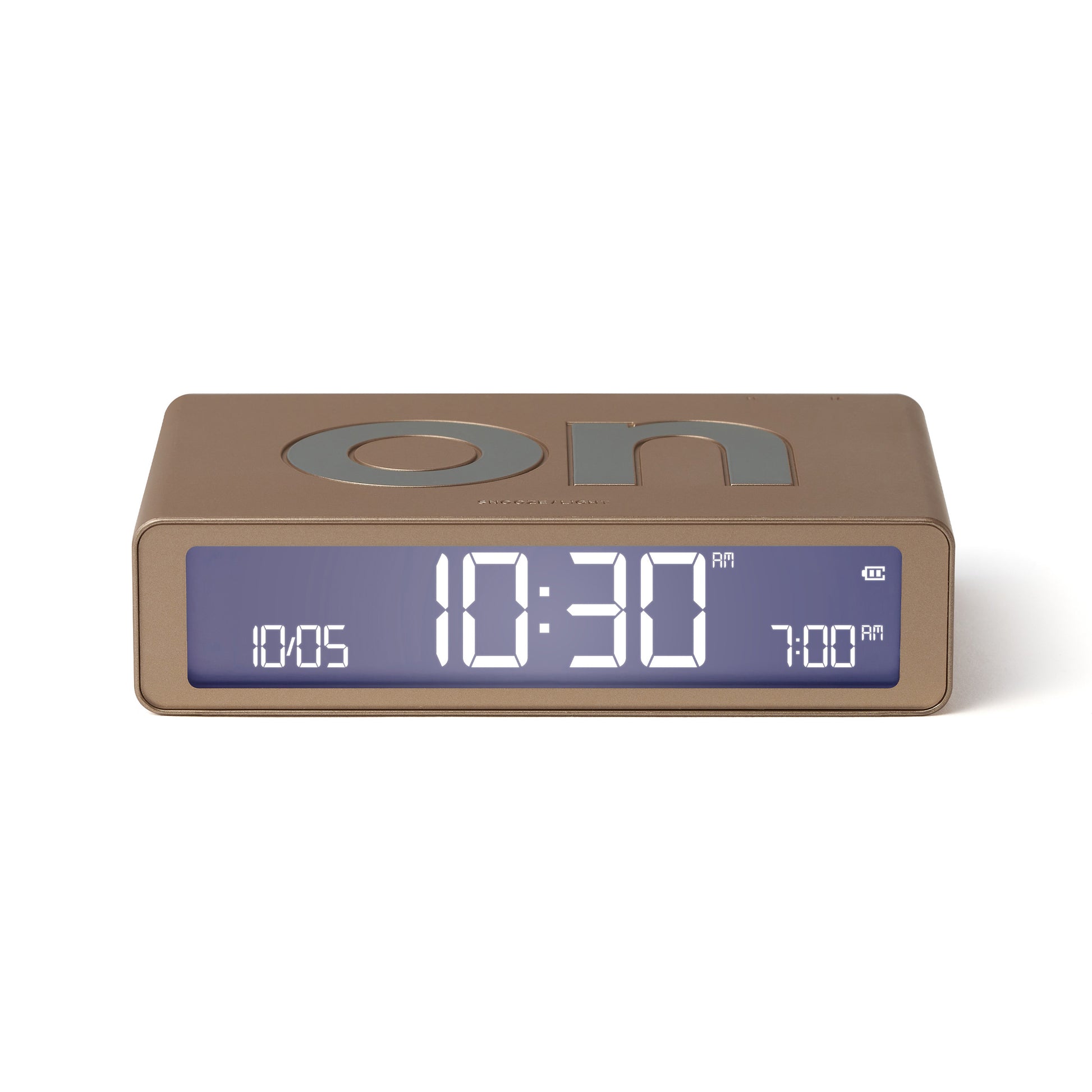 Lexon Flip Classic Wekker Digitaal Goud│art. LR157D1│vooraanzicht met verlichting aan