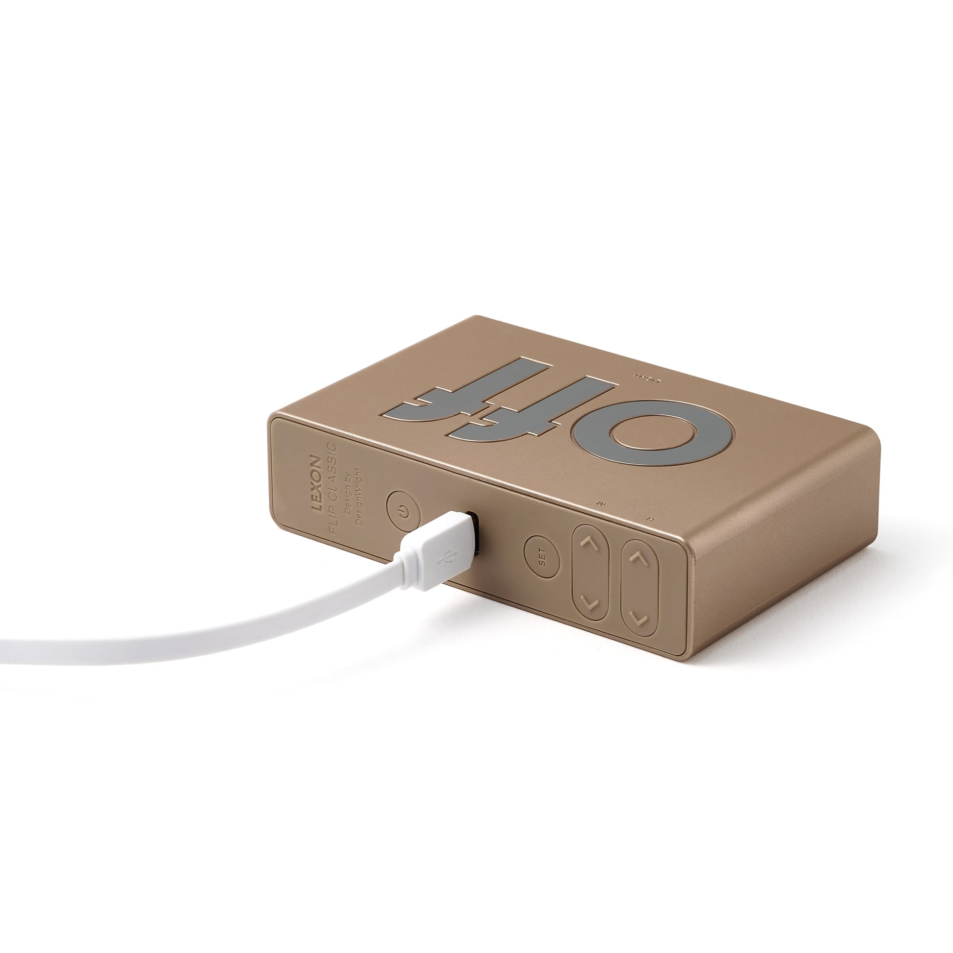 Lexon Flip Classic Wekker Digitaal Goud│art. LR157D1│achterkant met USB-kabel