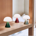 Lexon Mina Small Donkerrood│Oplaadbare LED-Lamp│art. LH60DR│op houten kast