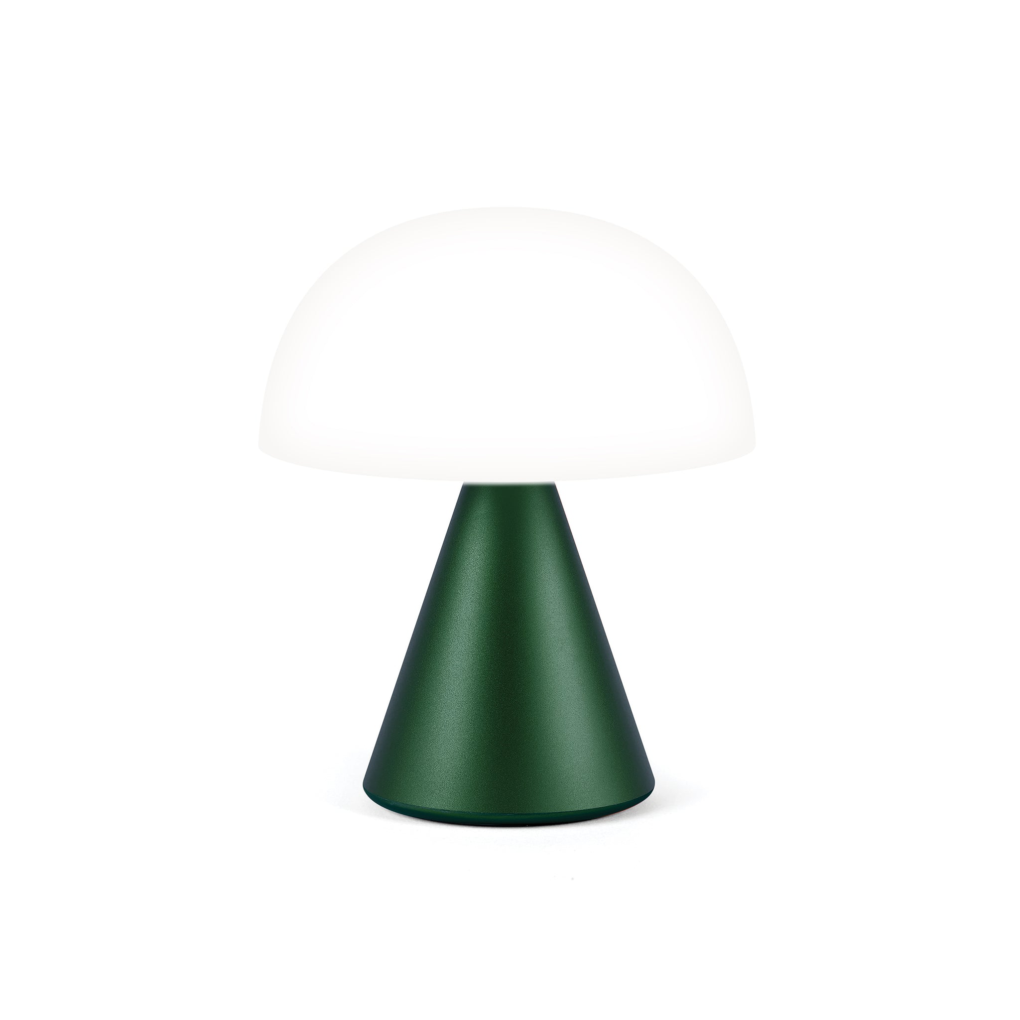 Lexon Mina Medium Donker Groen│Oplaadbare Led-Lamp│art. LH64DG1│vooraanzicht met wit licht aan