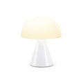 Lexon Mina Medium Glossy White│Oplaadbare LED-Lamp│art. LH64WG│vooraanzicht met warm licht aan