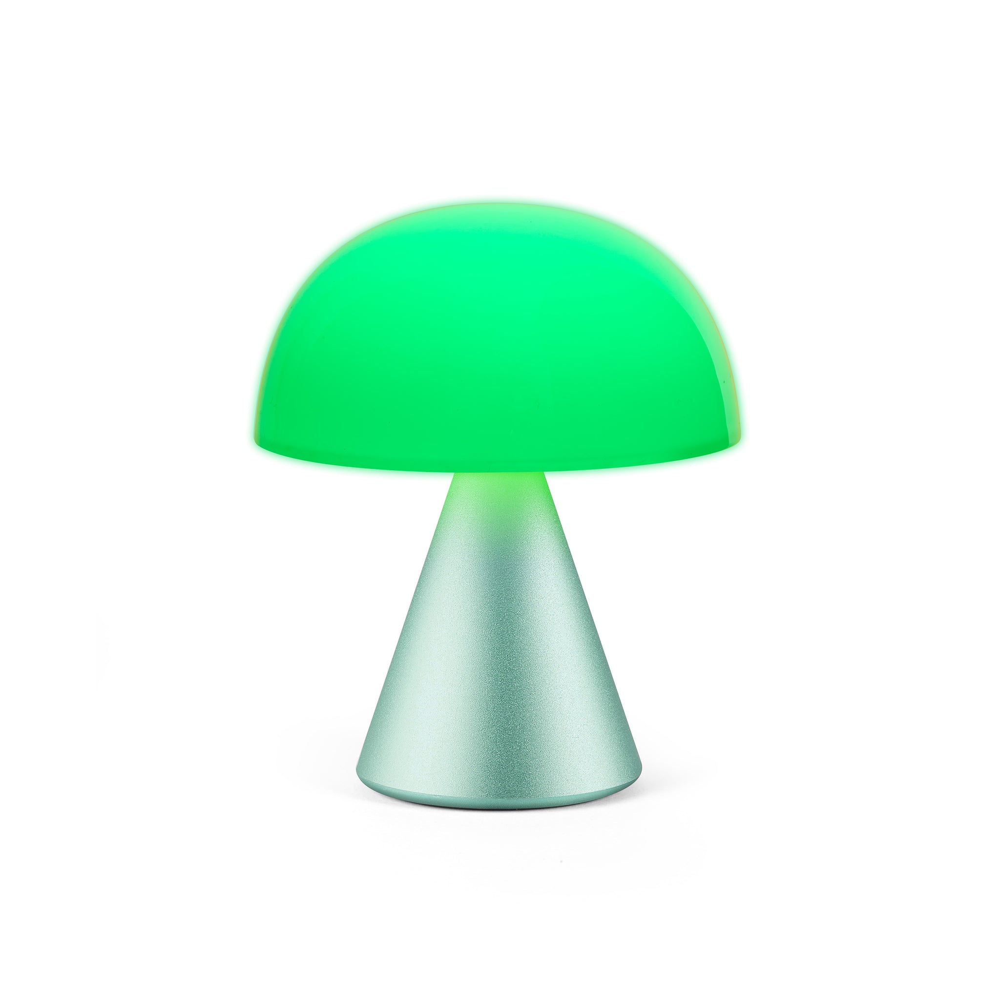 Lexon Mina Medium Mint Groen│LH64M1│Oplaadbare LED-Lamp│vooraanzicht met groen licht aan