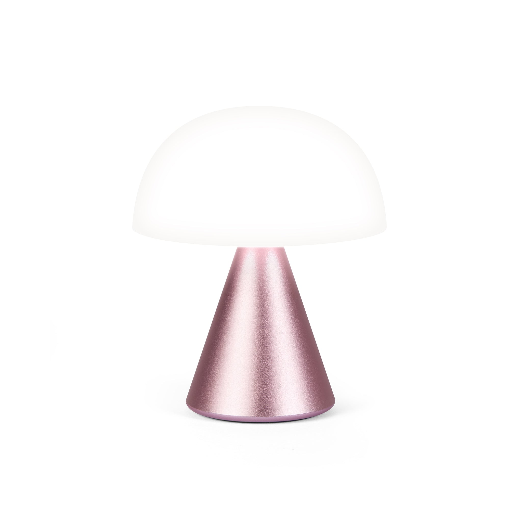 Lexon Mina Medium Roze│Oplaadbare LED-lamp│art. LH64MLP│vooraanzicht met wit licht aan