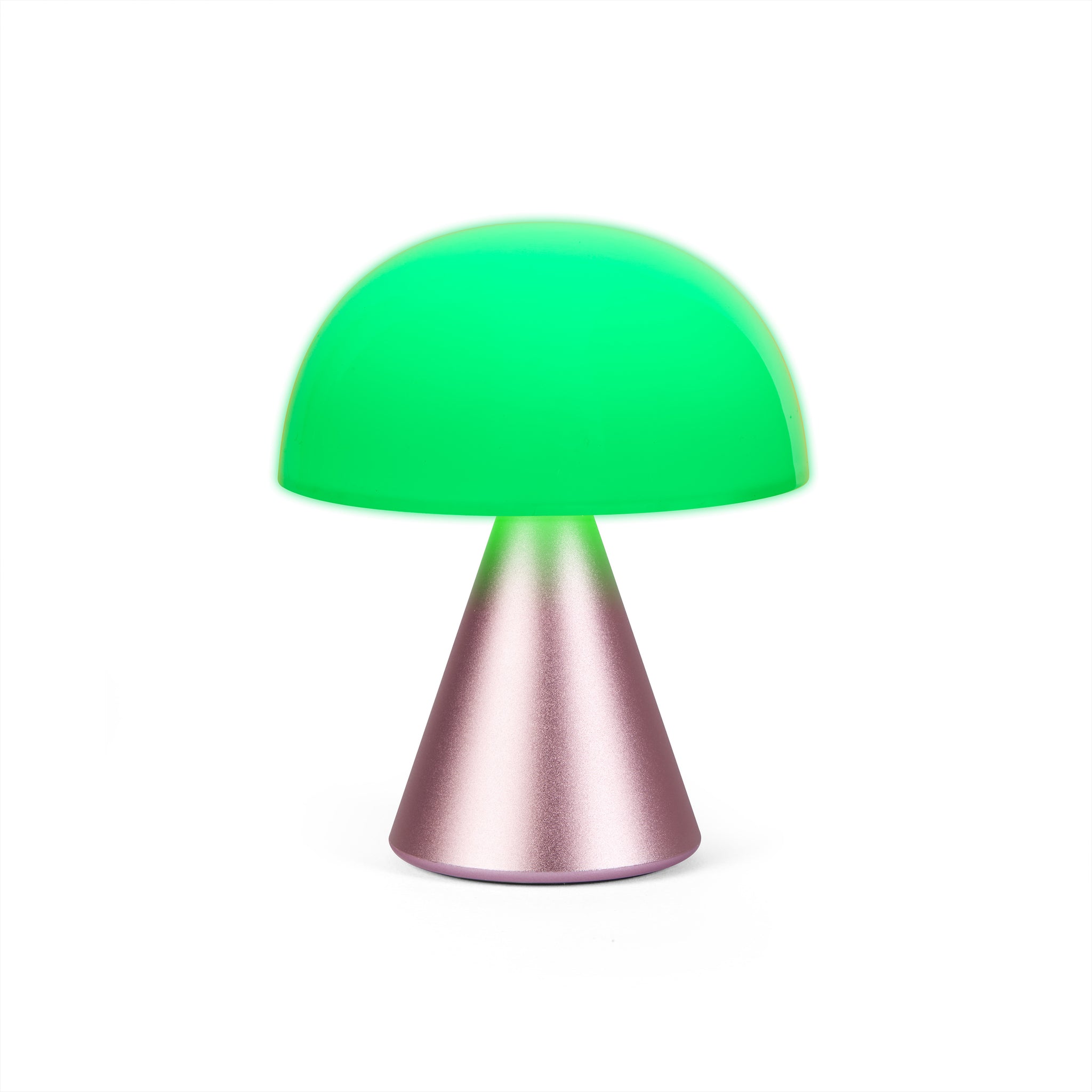 Lexon Mina Medium Roze│Oplaadbare LED-lamp│art. LH64MLP│vooraanzicht met groen licht