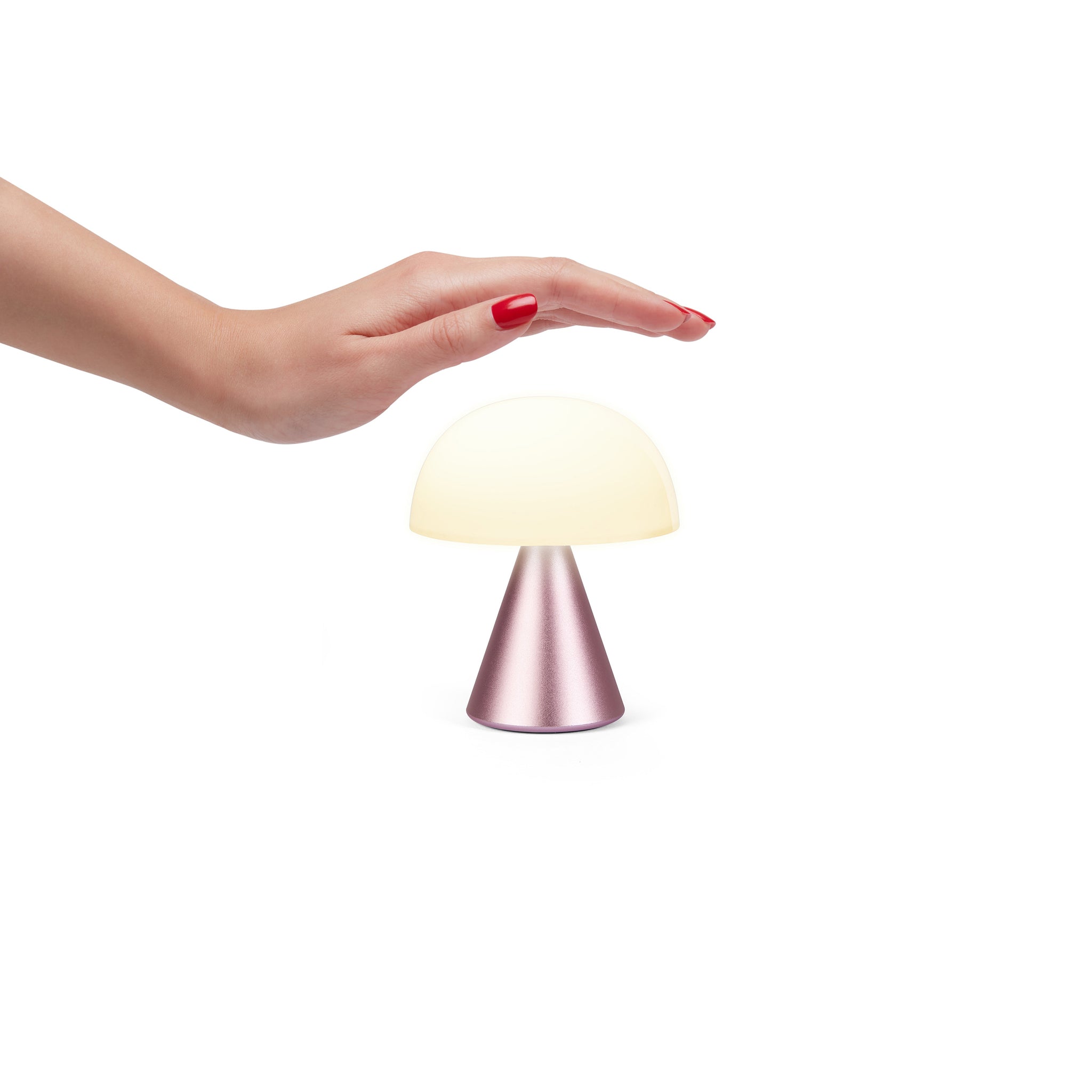 Lexon Mina Medium Roze│Oplaadbare LED-lamp│art. LH64MLP│met hand boven lamp aan/uit bediening