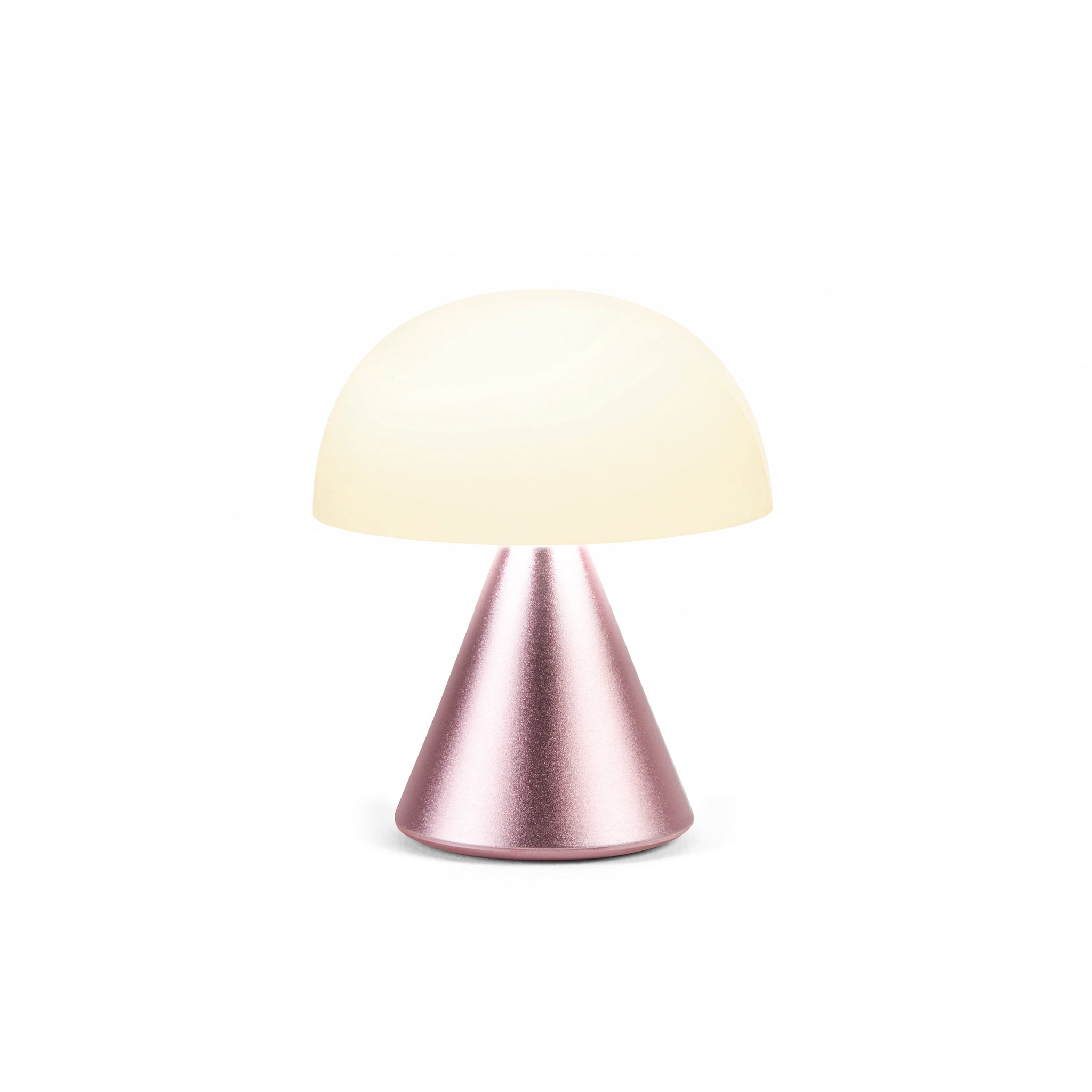 Lexon Mina Small Roze│Oplaadbare LED lamp│art. LH60MLP│vooraanzijde met warm licht aan