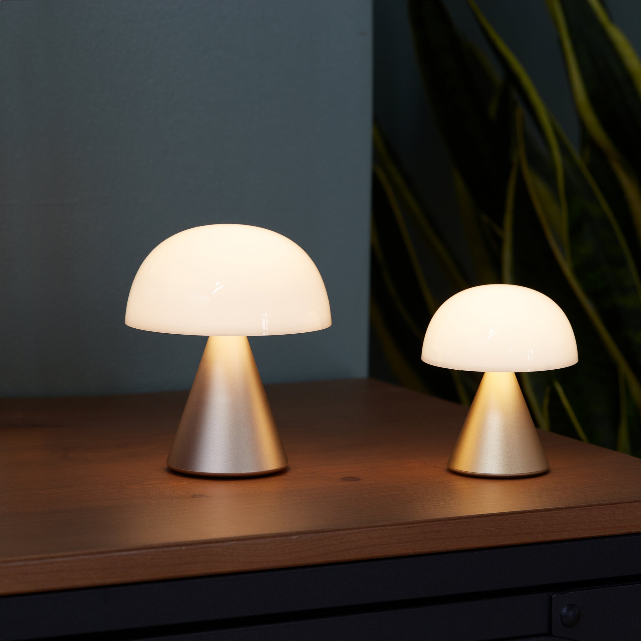 Lexon Mina Small Soft Gold│Oplaadbare LED lamp│art. LH60MD│naast Medium versie
