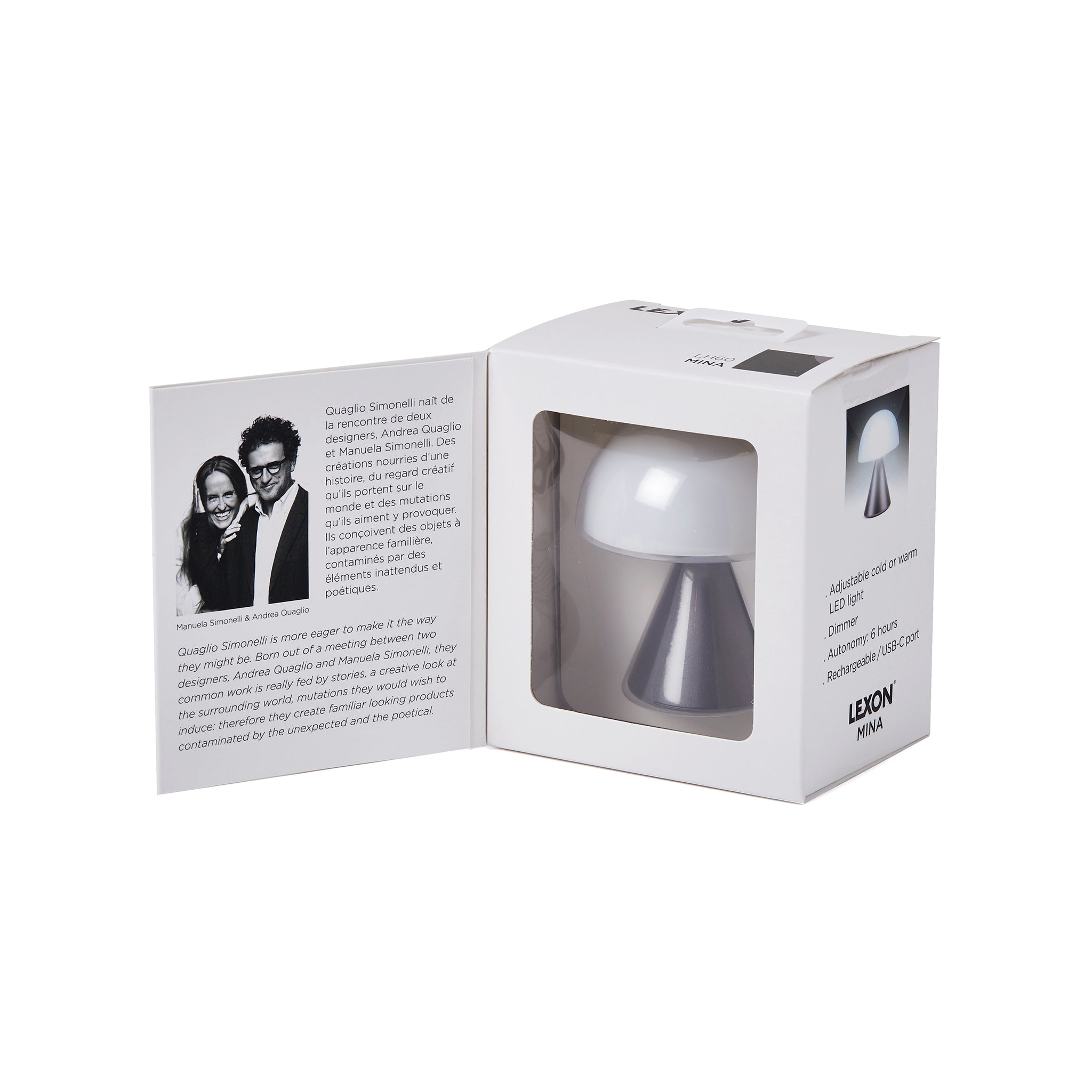 Lexon Mina Small│Oplaadbare LED lamp Glossy White│art. LH60WG│verpakking