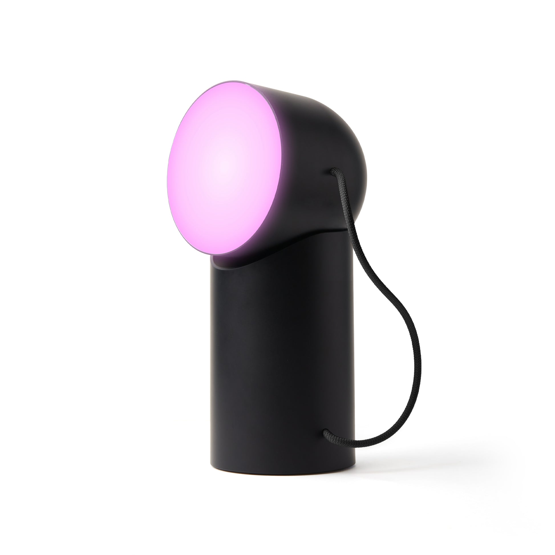 Lexon Orbe Zwart│Oplaadbare Tafellamp│art. LH88N│vooraanzicht met paars licht
