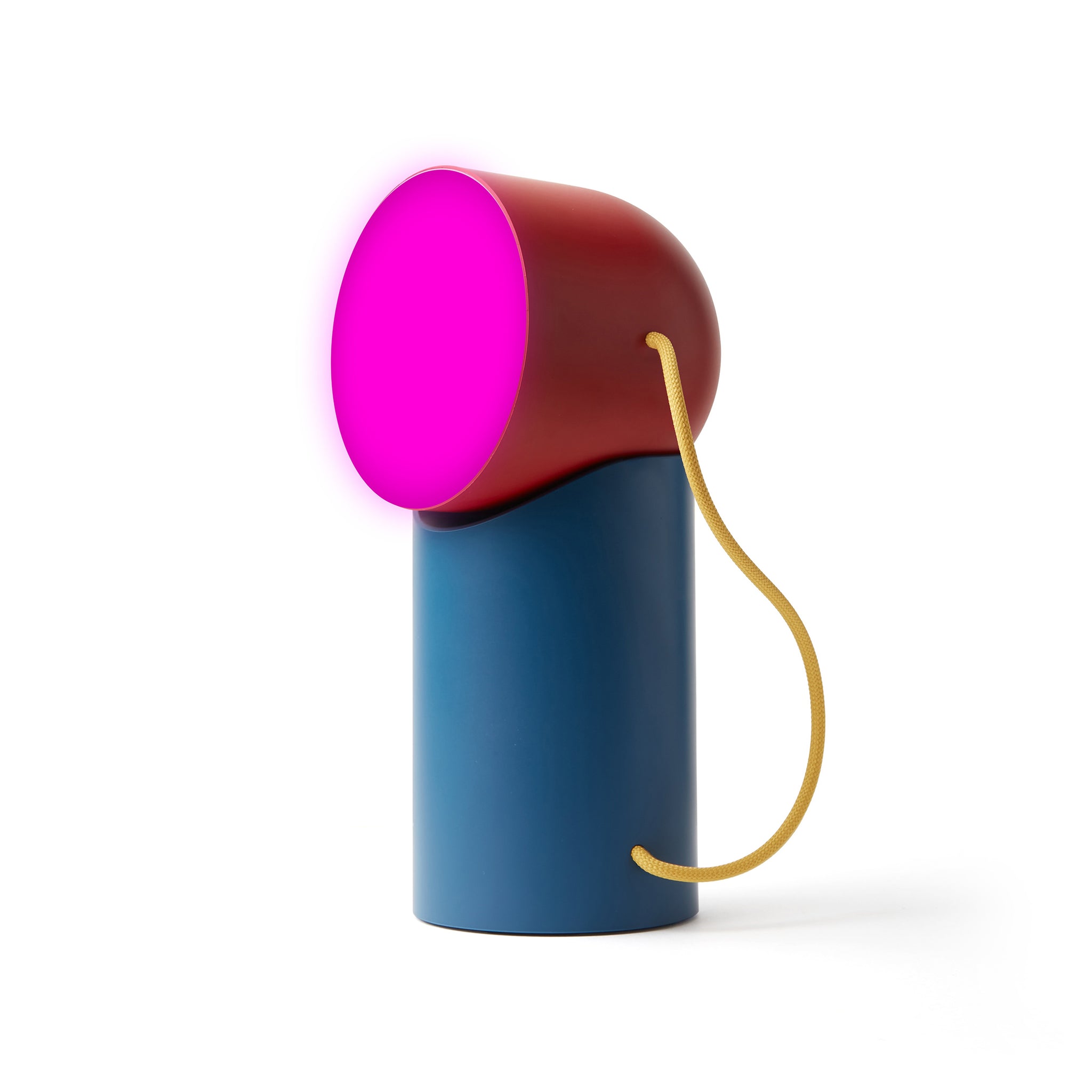 Lexon Orbe Duck Blue&Red│Oplaadbare Tafellamp│art. LH88DRY│vooraanzicht met magenta licht aan