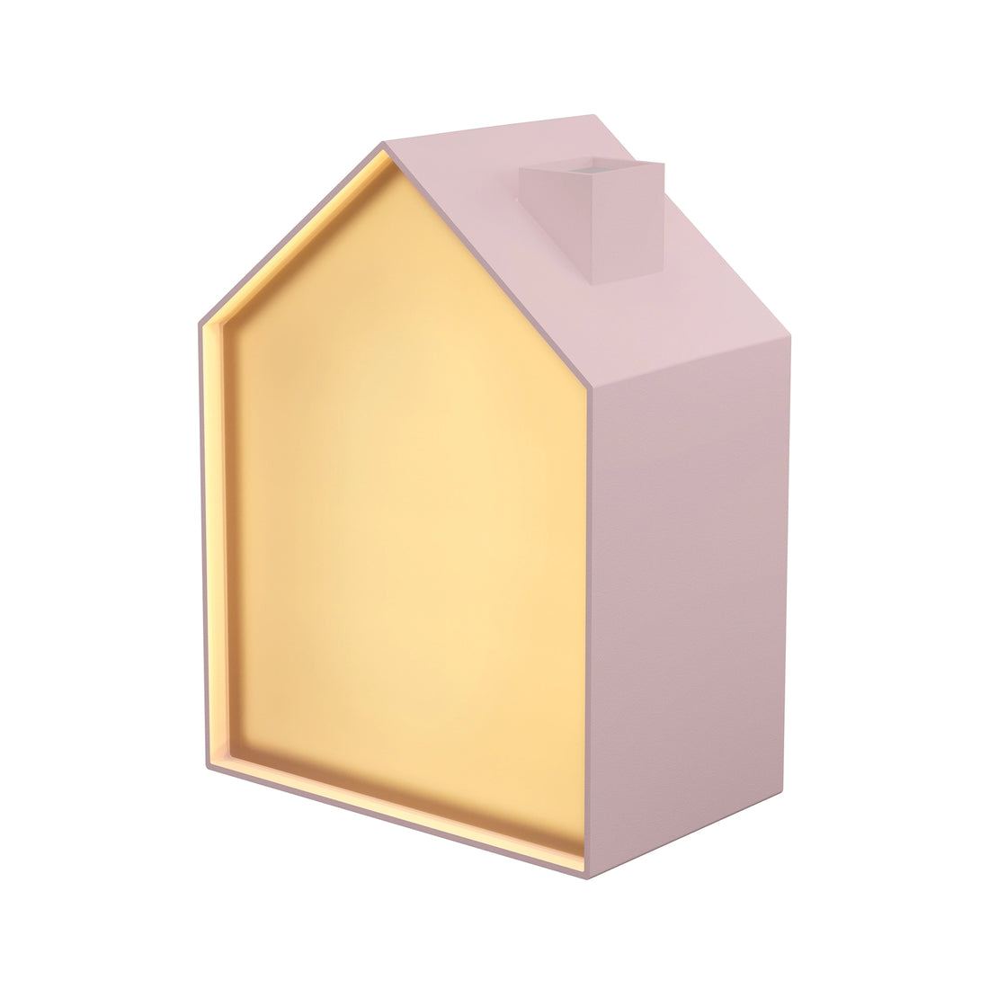 Pink Sompex Lumicasa table lamp switched on, seen at an angle from the front
