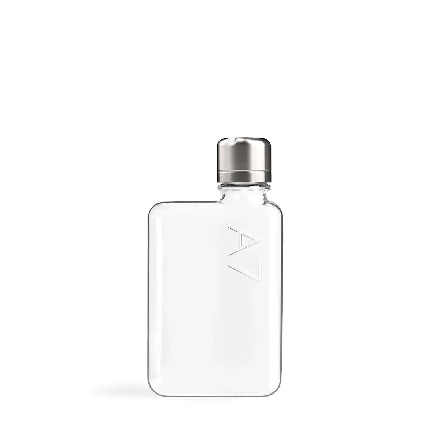 Memobottle A7 Platte Waterfles Transparant - vooraanzicht met witte achtergrond