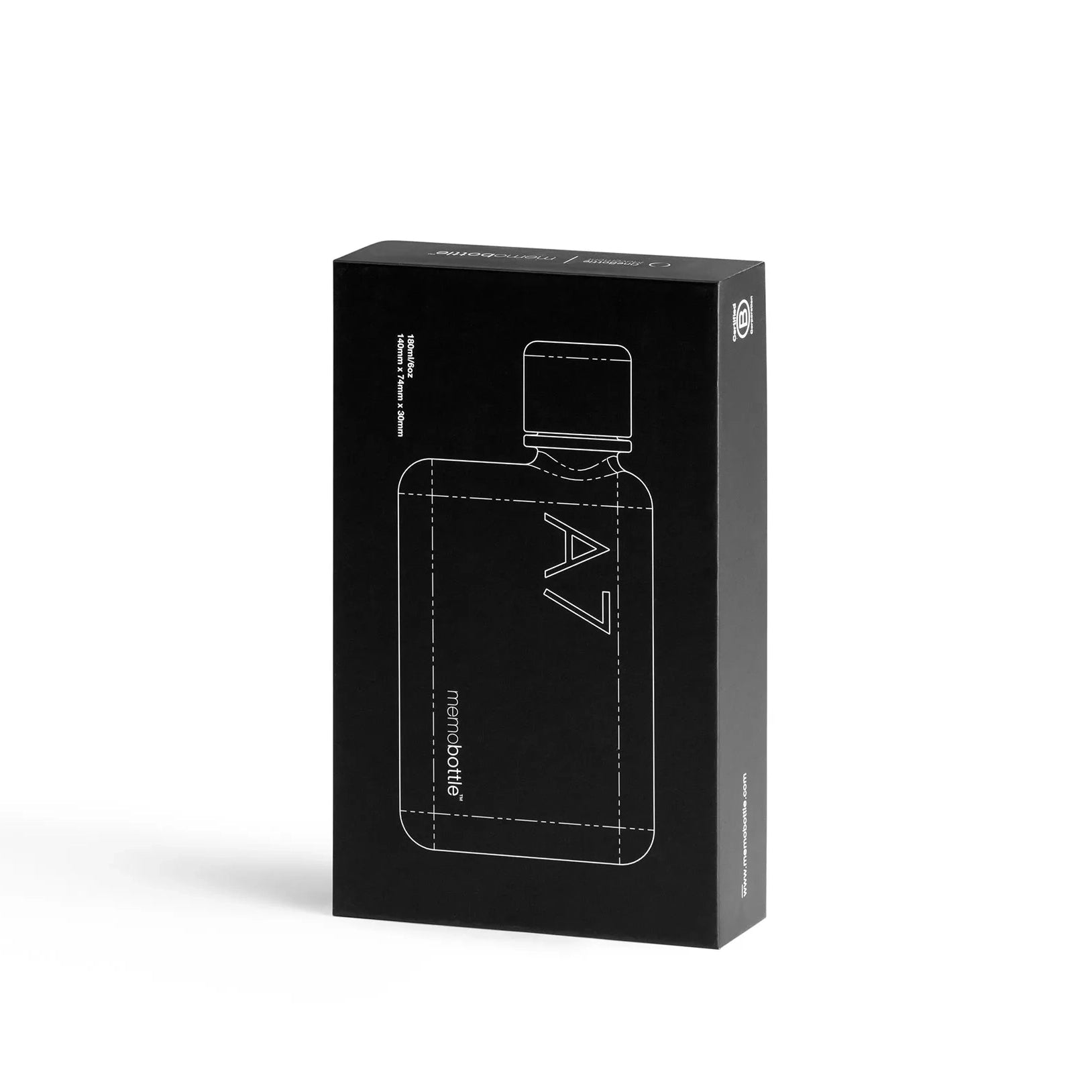 Memobottle A7 Platte Waterfles Transparant - verpakking.