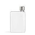Memobottle A6 flache Trinkflasche in transparent mit Edelstahldeckel, Vorderansicht