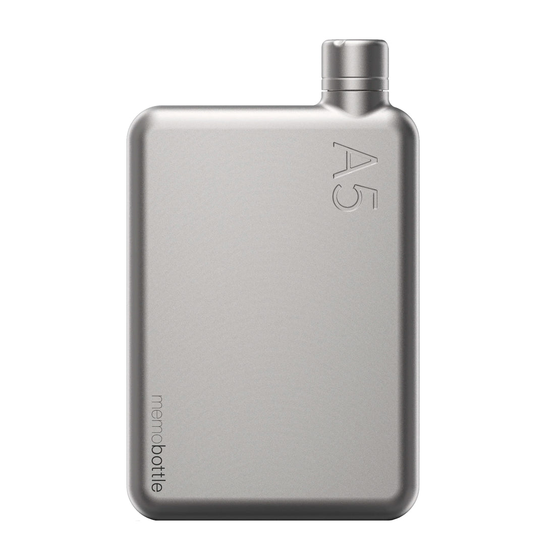 Memobottle A5 Stainless Steel Satin - vooraanzicht met witte achtergrond.