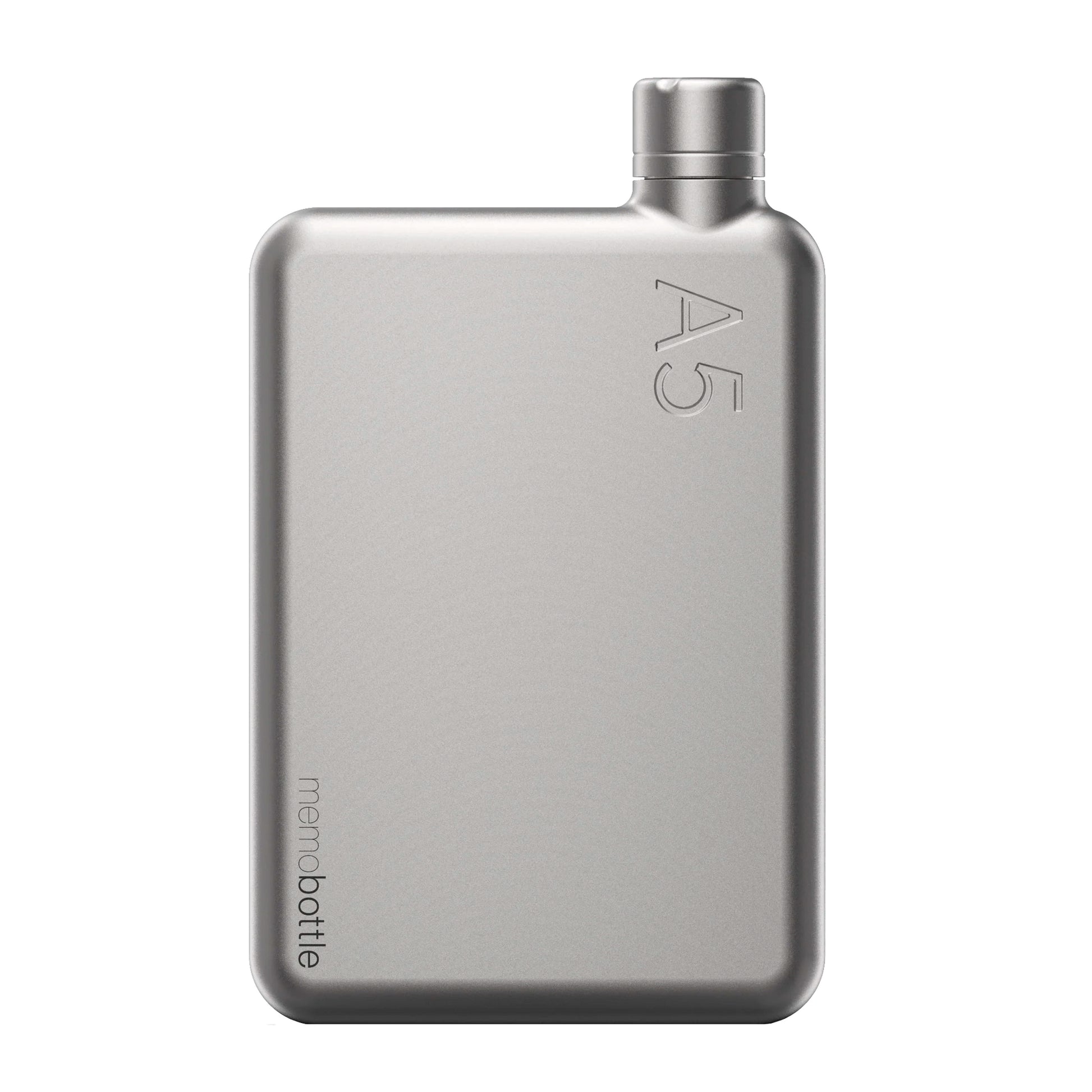 Memobottle A5 Stainless Steel Satin - vooraanzicht met witte achtergrond.