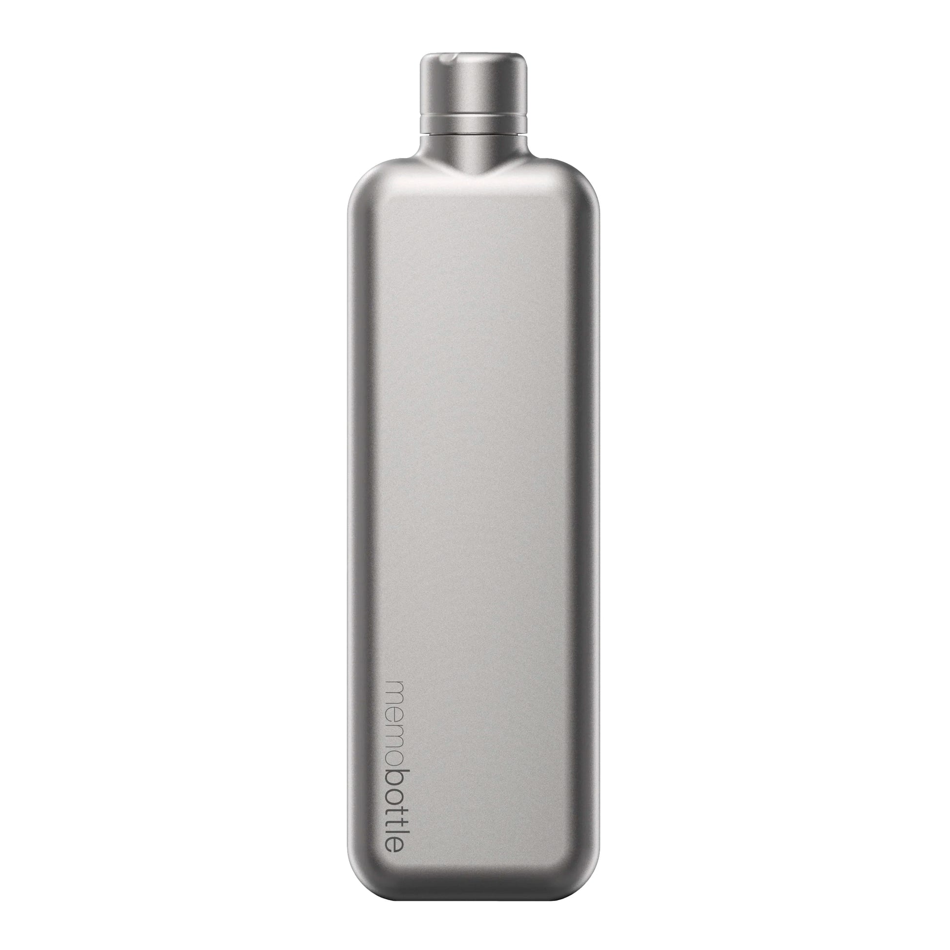 Memobottle Platte Waterfles Slim RVS Slim Satin - vooraanzicht met witte achtergrond.