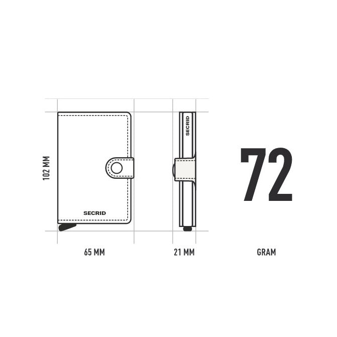 Secrid Miniwallet│tekening met afmeting en gewicht