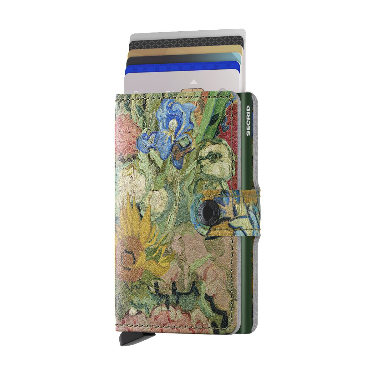 Secrid Miniwallet Art Collection│art. MAR-BOUQUET│vooraanzicht met uitgeschoven kaarten