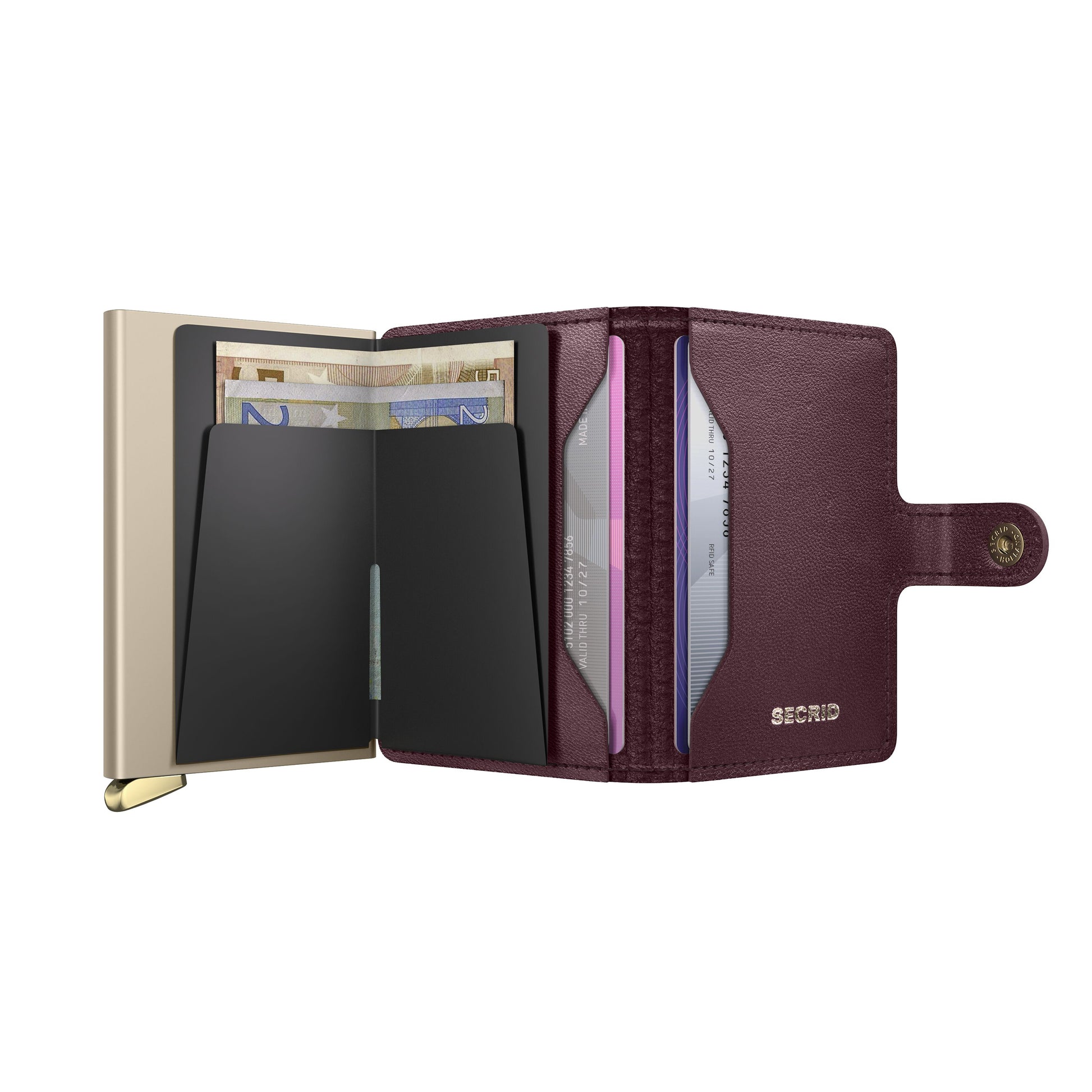 Secrid Miniwallet Emboss Diamond│art. MED-BORDEAUX│geopend met contant geld