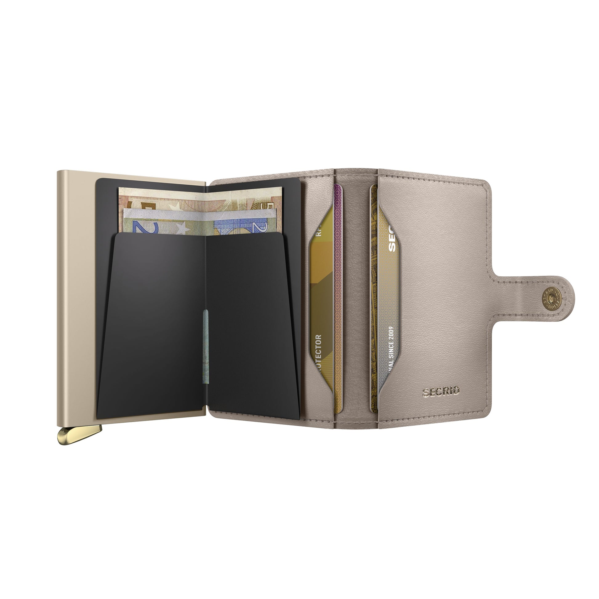 Secrid Miniwallet Emboss Diamond│art. MED-CHALK│geopend met contant geld