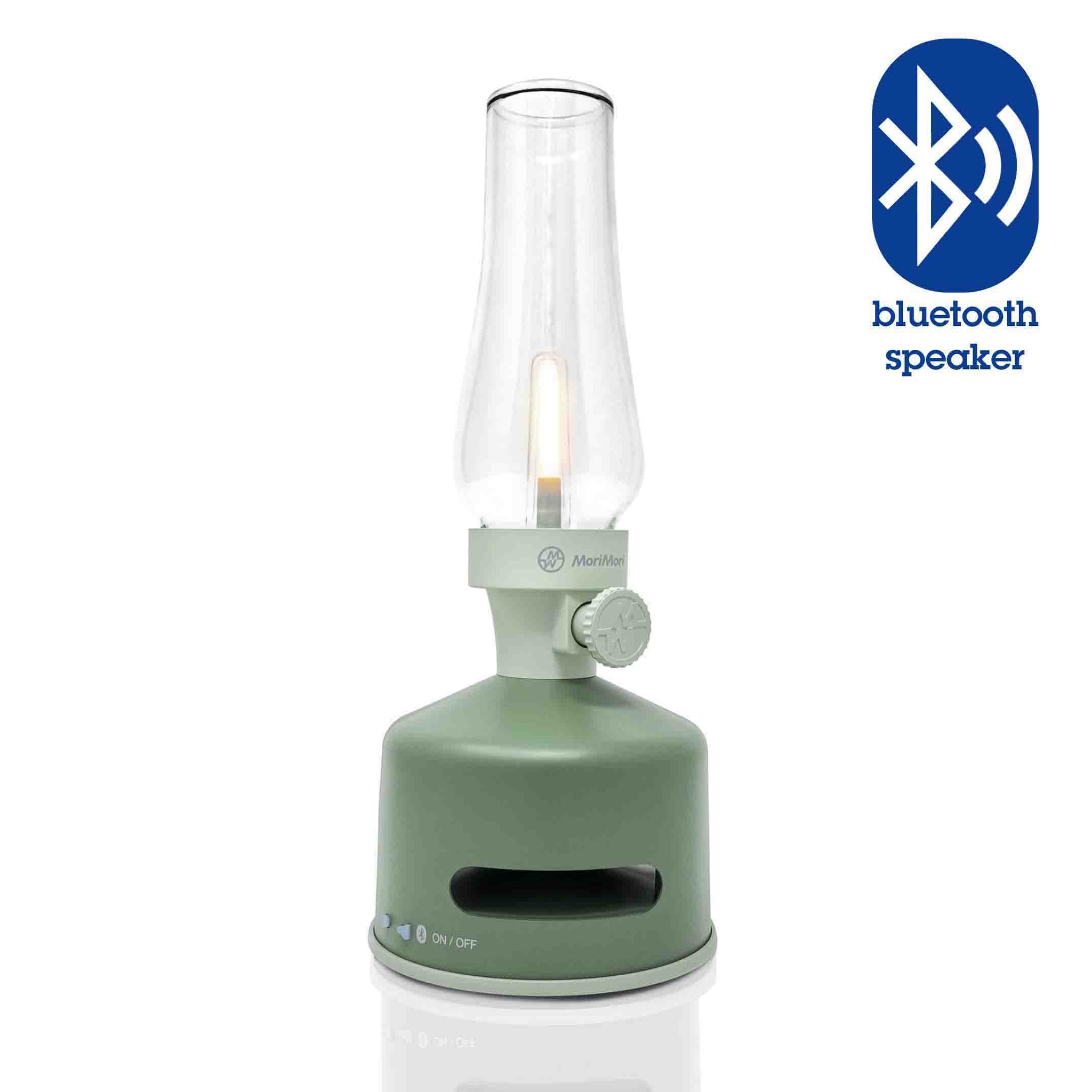 MoriMori LED Lantern & Bleutotth Speaker Garden House Green│Buitenverlichting│art. FLS-2105-GR│Voorkant met witte achtergrond en Bluetooth Speaker teken