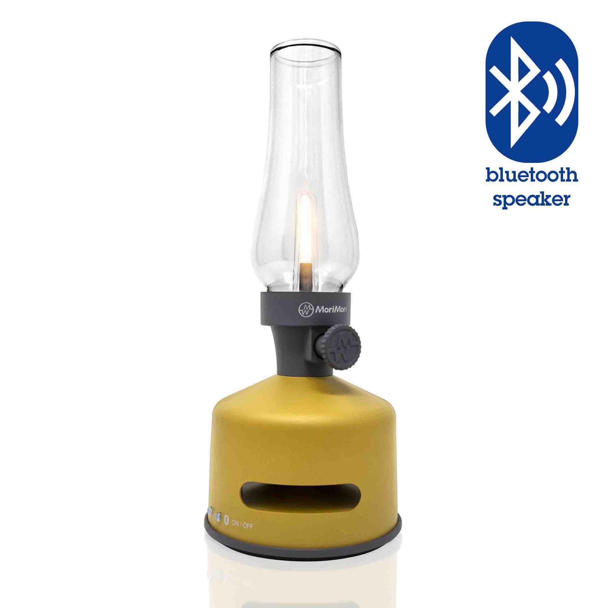 MoriMori LED Lantern & Bluetooth Speaker│Buitenverlichting│art. FLS-2103-YE│voorkant met witte achtergrond en Bluetooth Speaker teken