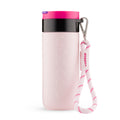 Vooraanzicht Dopper  Travel Mug large Berry Pink (400ml) met Wrist Cord Black & Cherry Pink