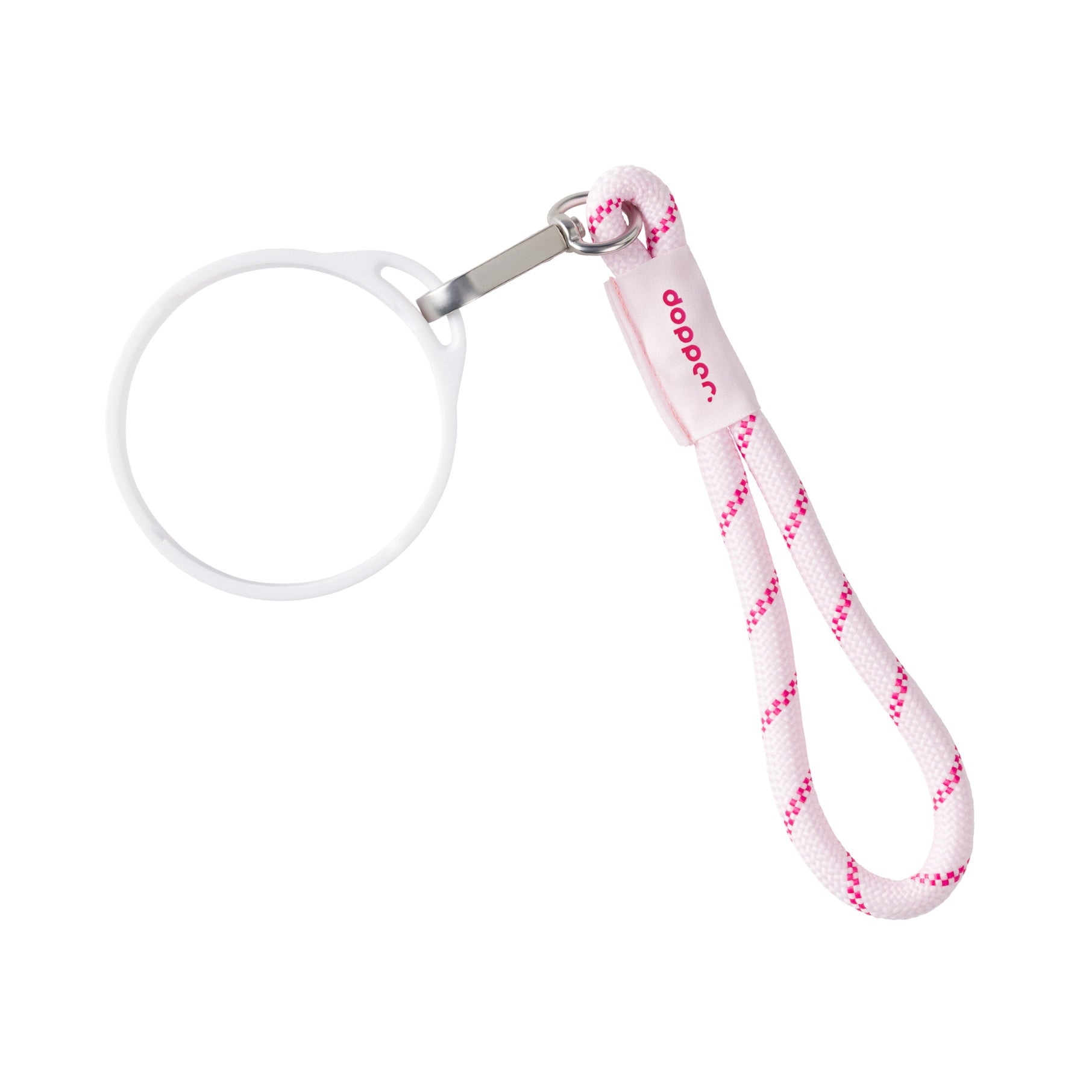 Dopper Wrist Cord for Travel Mug White & Cherry Pink│vooraanzichet met witte achtergrond