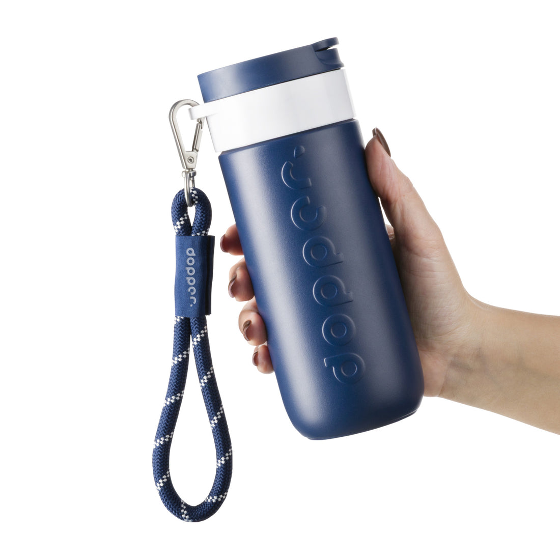 Dopper Wrist Cord for Travel Mug White & Midnight Silver - vooraanzicht met witte achtergrond