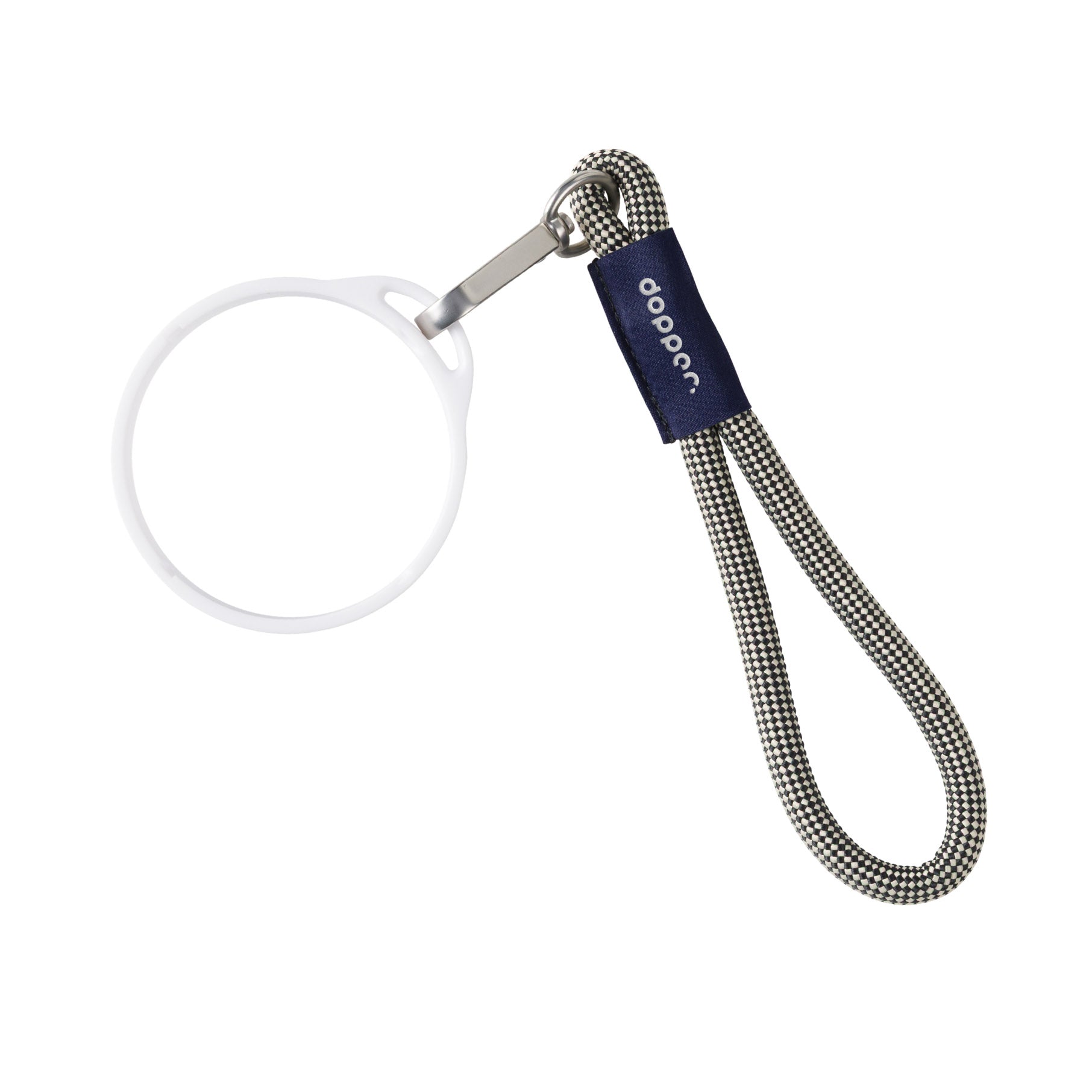 Dopper Travel Mug Wrist Cord White & Sandy Black│vooraanzicht met witte achtergrond