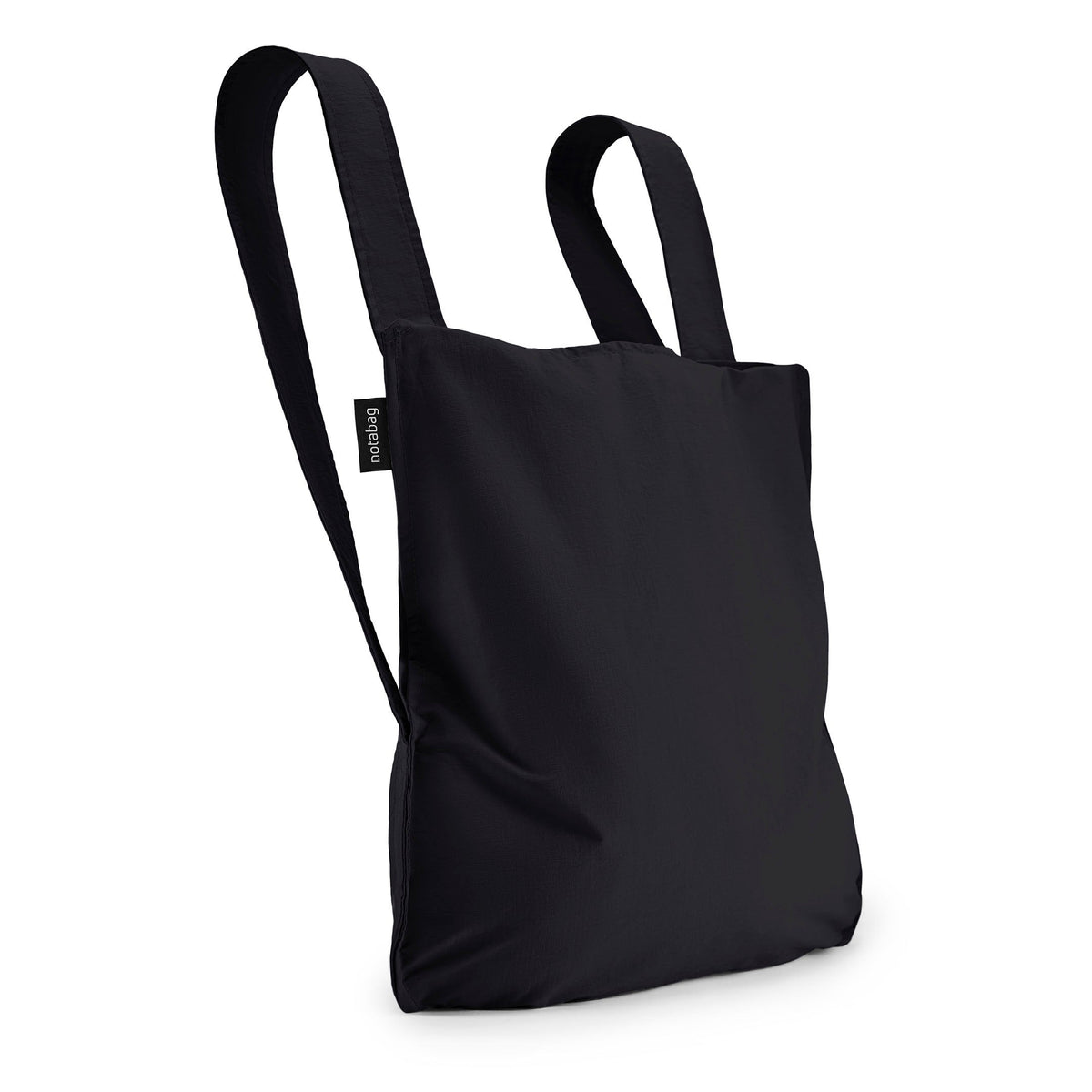 Black Notabag as a backpack against a white background