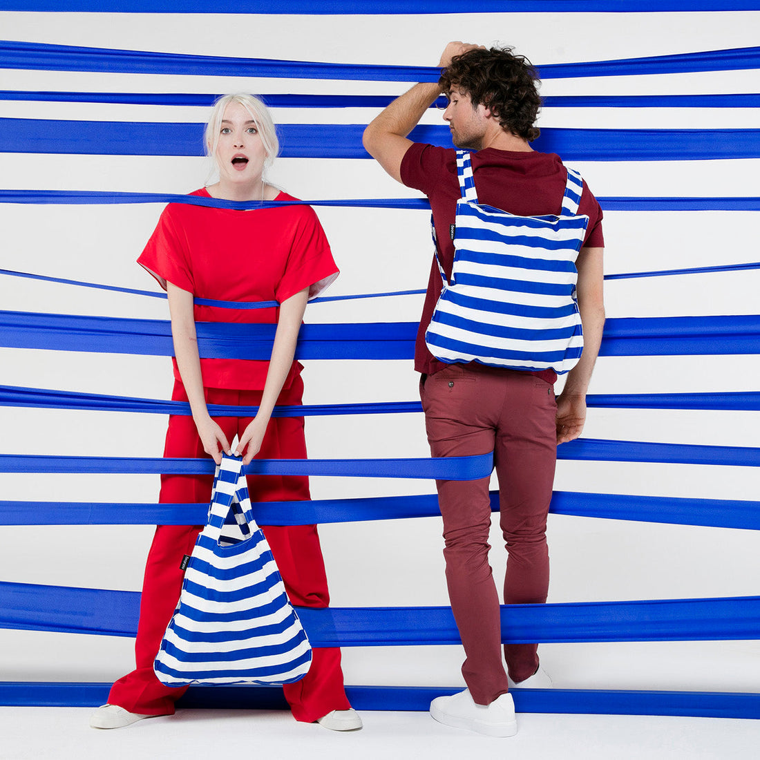 Notabag Marine Stripes as a shopper bag against a white background