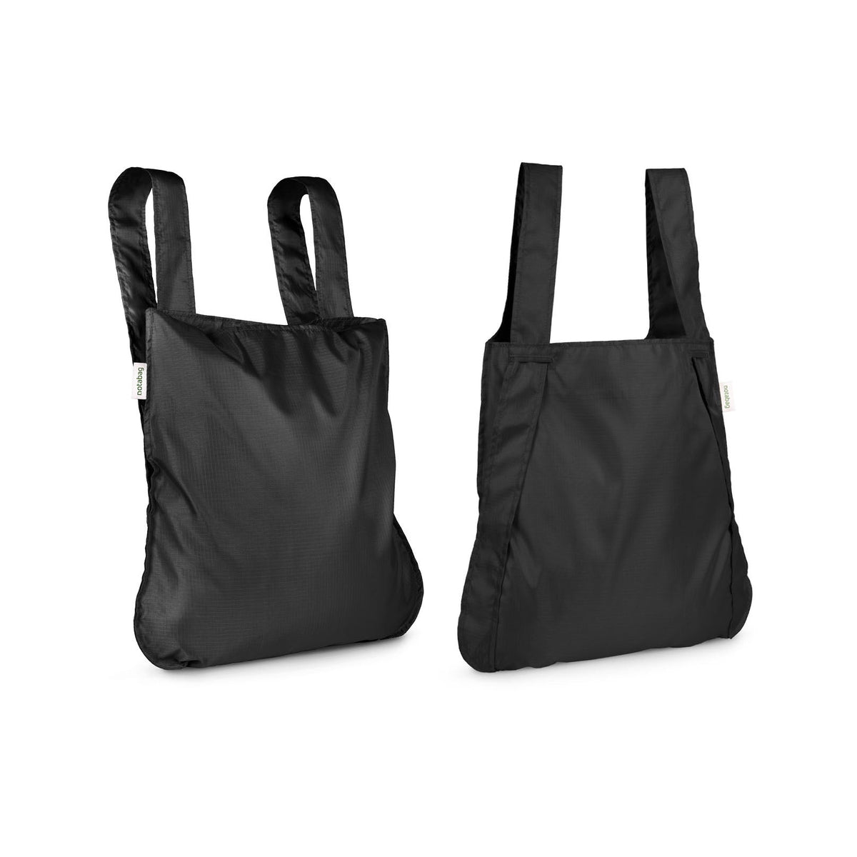 Notabag Recycled Schwarz Shopper-Tasche und Rucksack nebeneinander